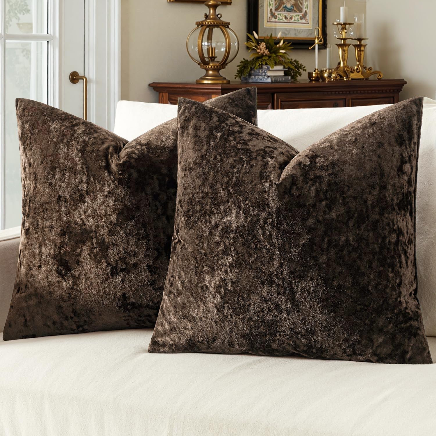 MIULEE Fall Velvet Throw Pillow Covers Dark Brown