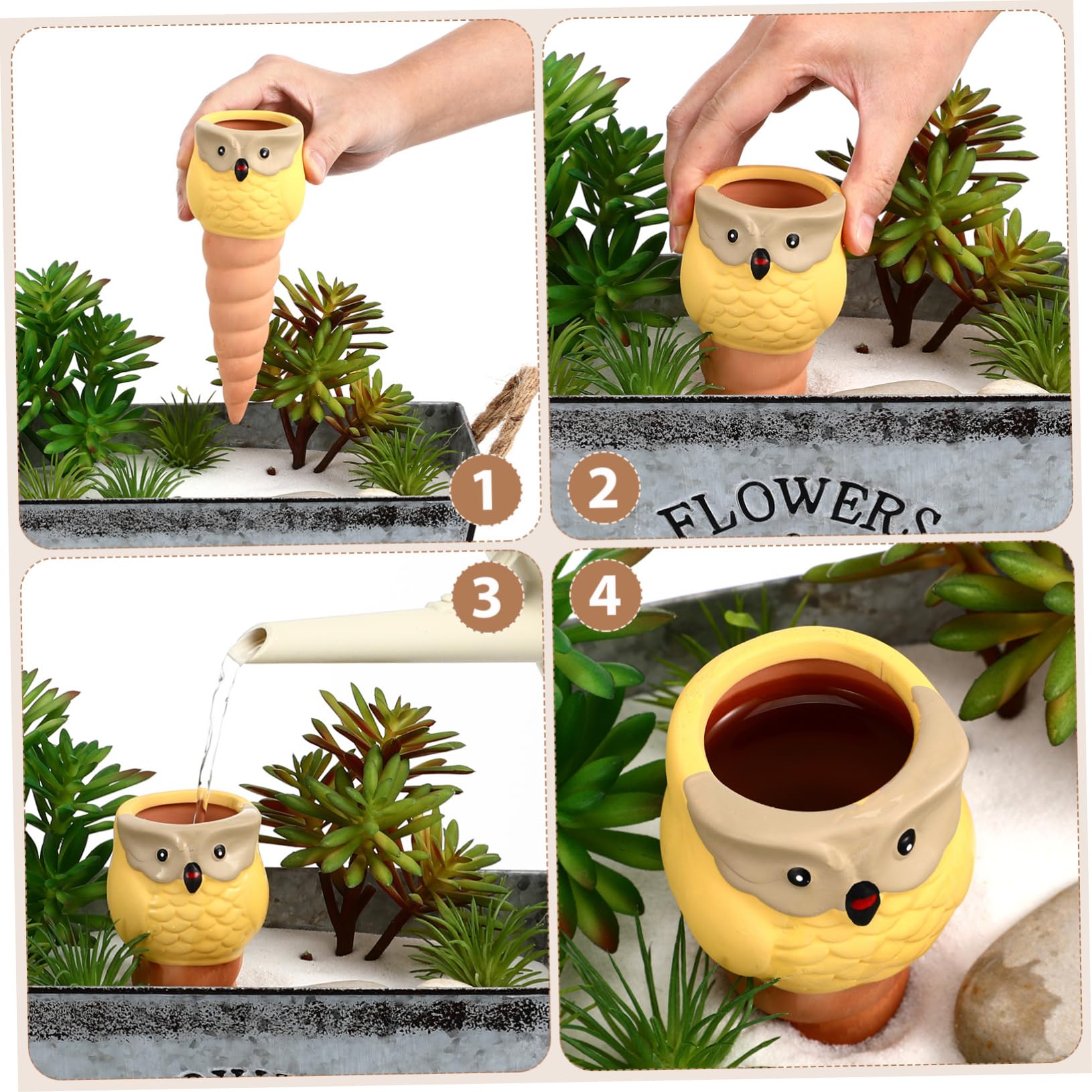 BESTonZON Dispositifs D'arrosage Automatique en Céramique de Hibou, 4 Pièces, Piquets pour Pots de Fleurs, Système Facile pour Arrosage Intérieur et Jardin