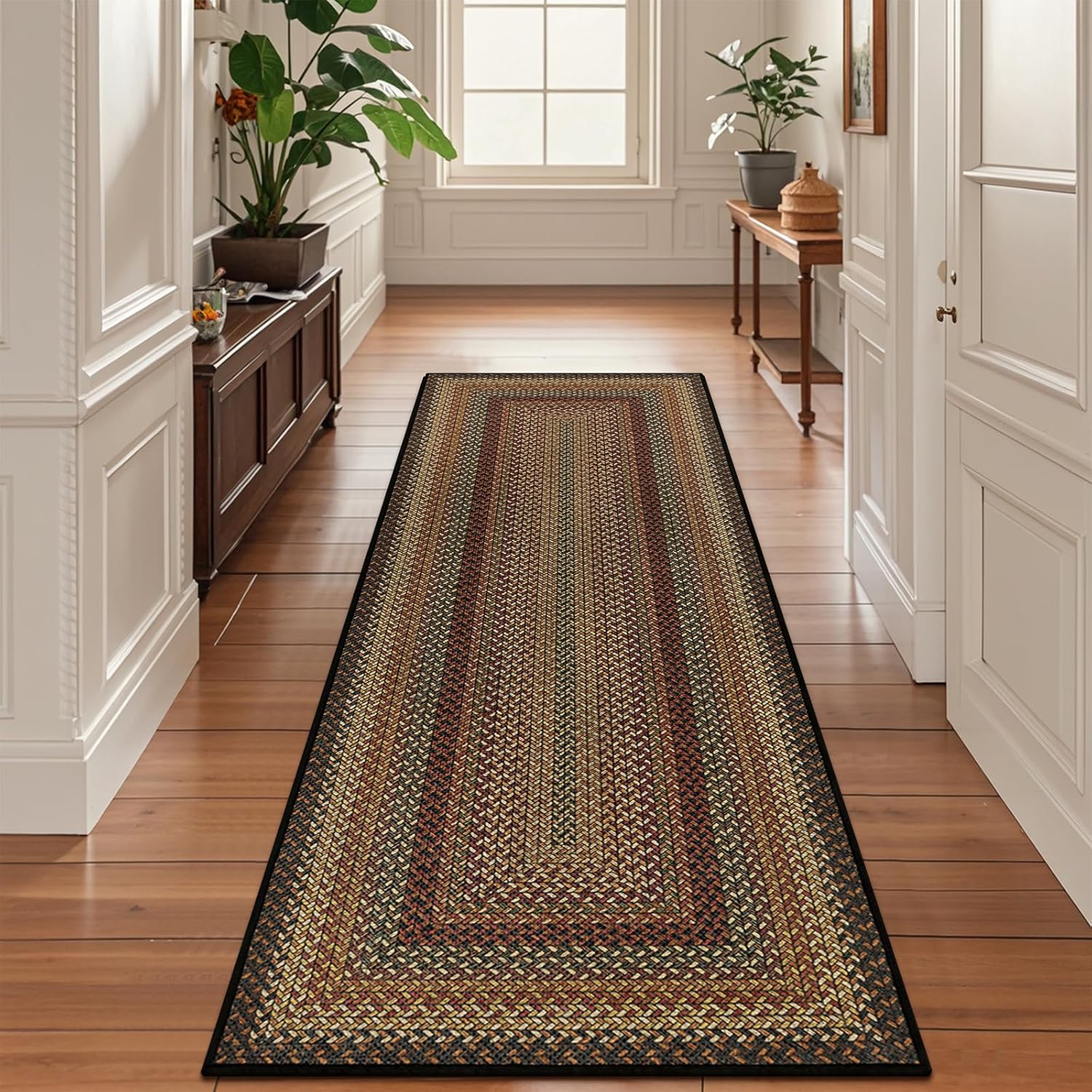 Vaukki Easy Jute Hallway Runner Rug, 2x6 Braided Kitchen Rug Non Slip, Ultra Thin Washable Low-Pile Carpet for Laundry Room, Farmhouse Modern Mat Runner for Bedroom, Entryway, Hallway, Black Brown