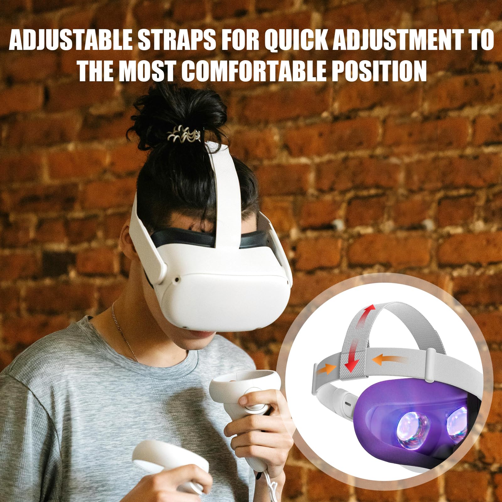 Fascia per la Testa per Oculus Quest 2 Visore, Regolabile Cinturino di Ricambio Head Strap Parti di Accessori Visore VR Compatibile con Meta Quest 2