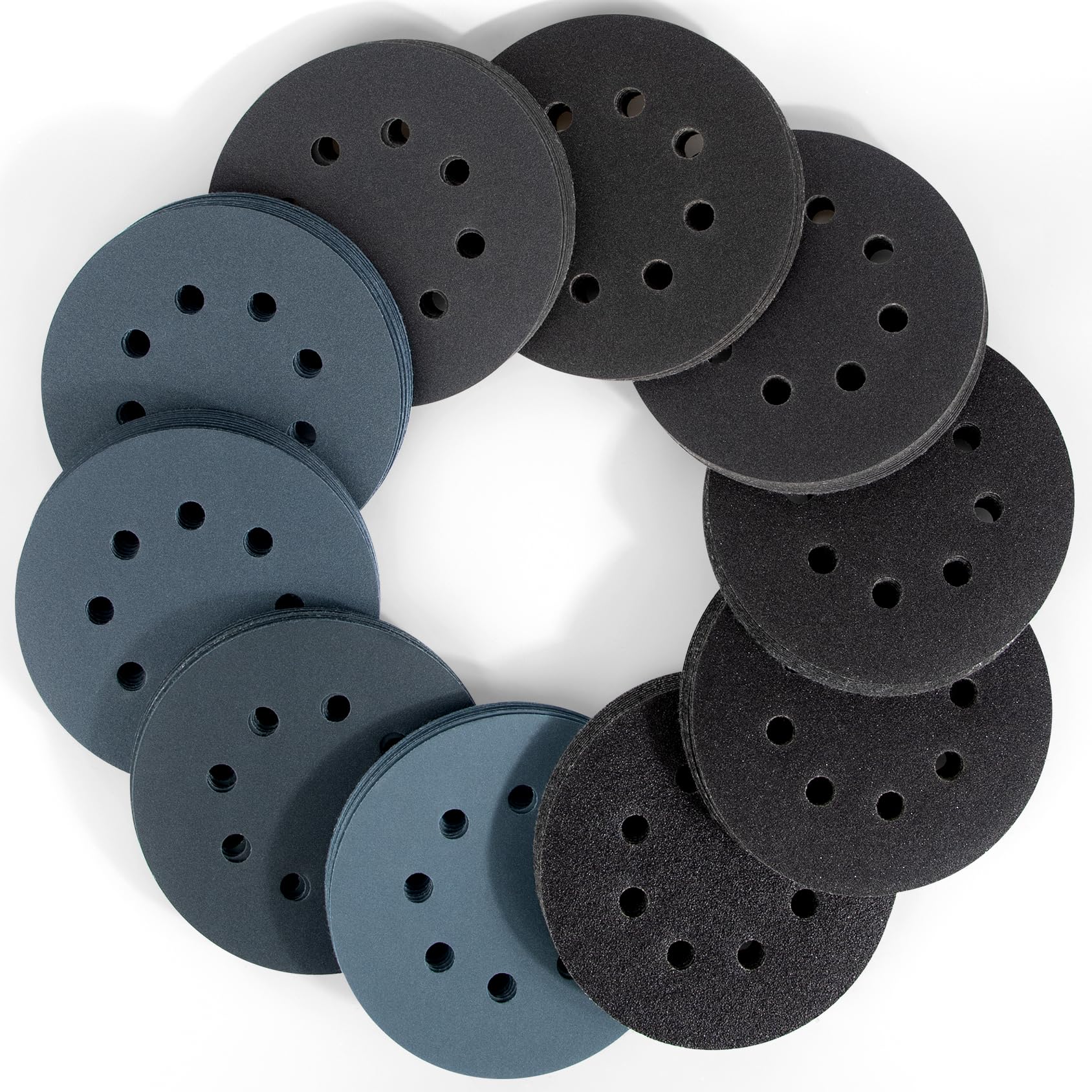 Viaky 100Pcs 125mm Wet Dry Sanding Discs, Hook and Loop Random Orbital Sander Pads 80 120 180 240 320 400 600 800 1000 2000 Grit | Silicon Carbide Sandpaper for Wood, Metal, Furniture & Auto Polishing