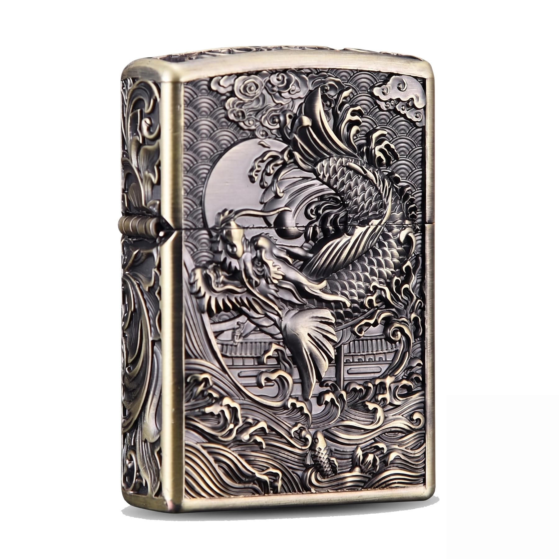 Jdqsfhf Men's Bronze B Dragon Kerosene Lighter Vintage Refillable Kerosene Flip-Top Metal Trench Lighter For Father Husband (Bronze B)