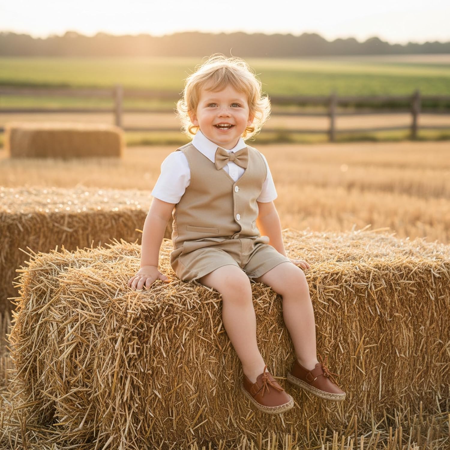 Toddler Boy Gentleman Outfits Short Sleeve Bowtie Shirt+Vest+Shorts Formal Wedding 3Pcs Suit Set
