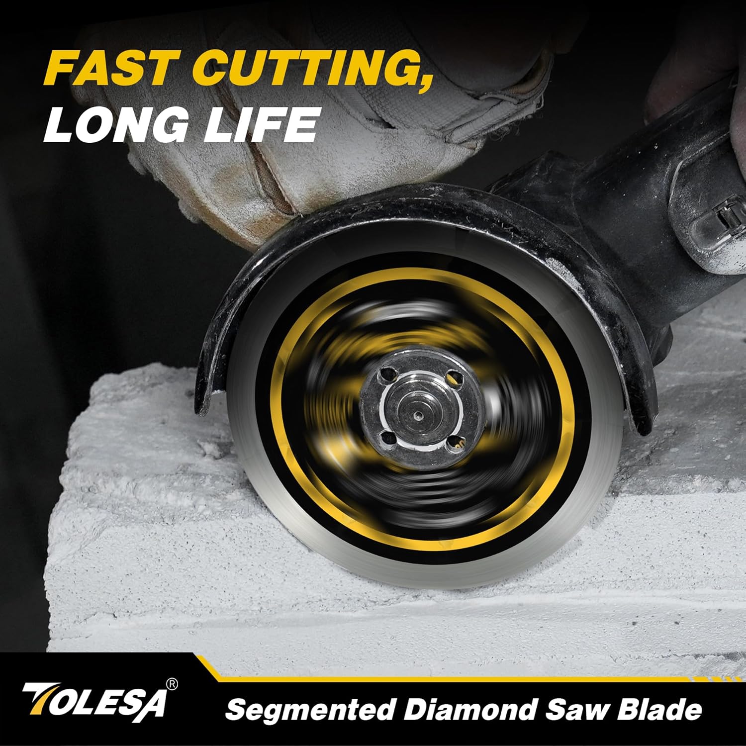 TOLESA 4-1/2 Inch Segmented Diamond Blade for Angle Grinder, Diamond Cutting Wheel with 7/8" Arbor, 20mm & 16mm Adapter Ring, 4.5" Stone Blade Fast Cut Masonry, Concrete, Brick (3-Pack)