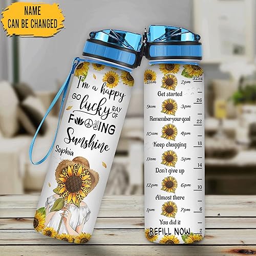 Miniatura 2 de Hyturtle Botella de agua motivacional personalizada de 32 onzas para amantes de los girasoles, botella de agua con nombre personalizado con marcador