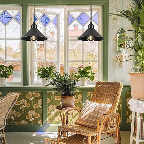 Miniatura 9 de Lámpara colgante negra enchufable, paquete de 2 lámparas colgantes industriales negras vintage con interruptor de encendidoapagado de cable de 15