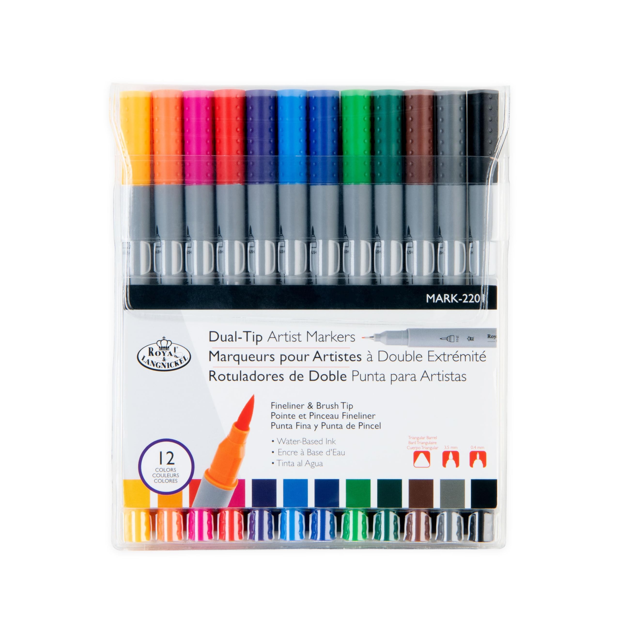 Royal & Langnickel - 12pc Dual Tip Waterbased Artist Markers - Brush Tip and Fineliner, 38