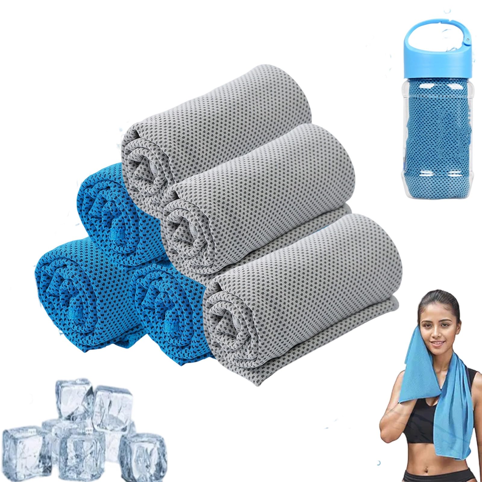 HItianya Towelnado Cool Towels & Bottle, Towelnado Ice Cooling Towel, Soft Breathable Chilly Gym Towel For Neck Face, Fast Drying Bottle Cooling Scarf Cloth for Workout (6pcsE)