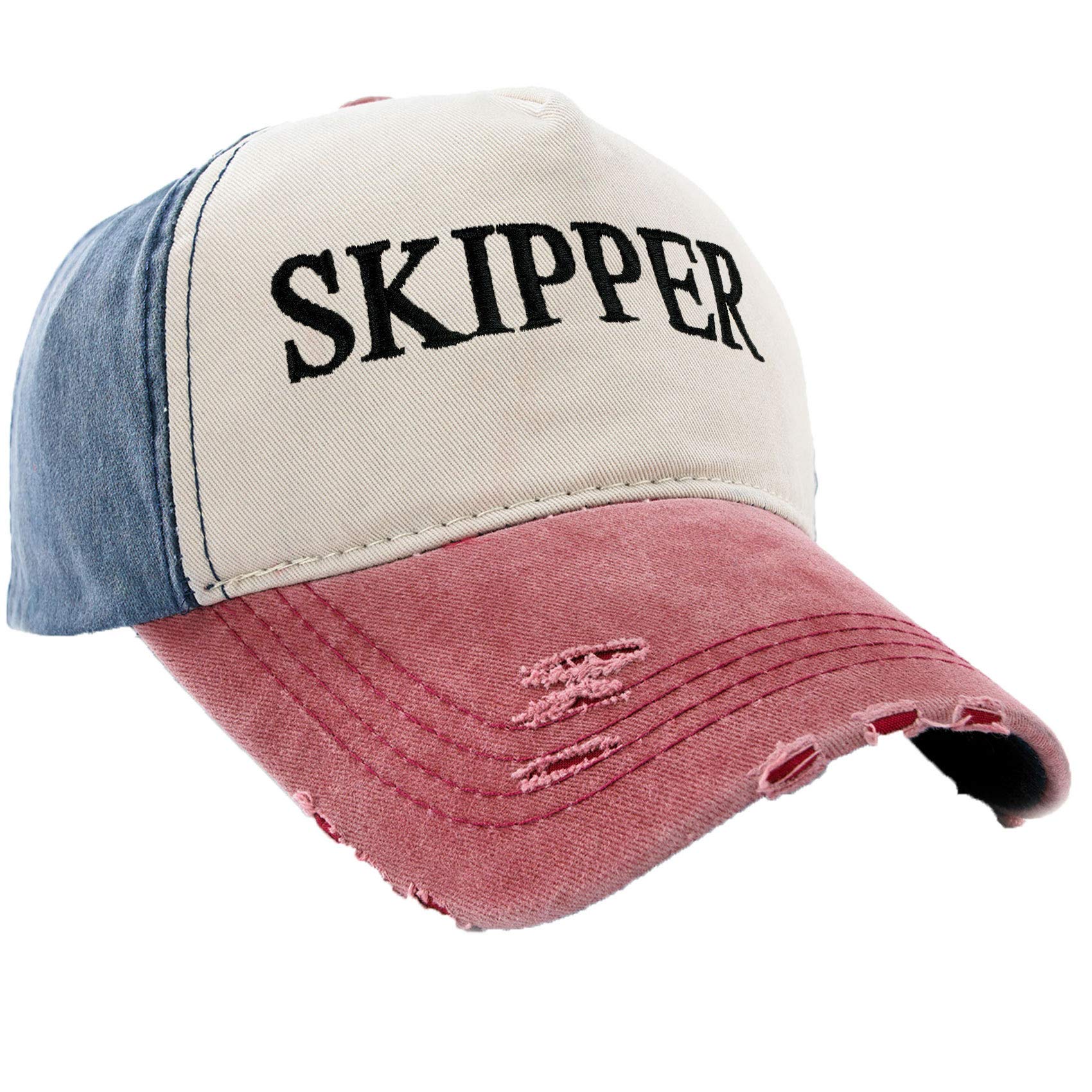 MFAZ Morefaz Ltd Boating Hat Baseball Cap Captain Army Military Drunk Sailor,Mariner,Galley Slave,Old See Dog (Skipper Red Peak)
