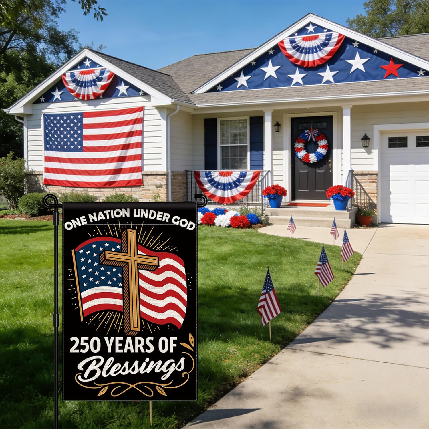 Blessings 250 Years America Garden Flag, 250 Anniversary USA Flag America Patriotic Banner 250 Year One Nation Under God 4th of July Double-Sided Waterproof 1776-2026 Commemorative Flag 12x18 Inch - Image 5