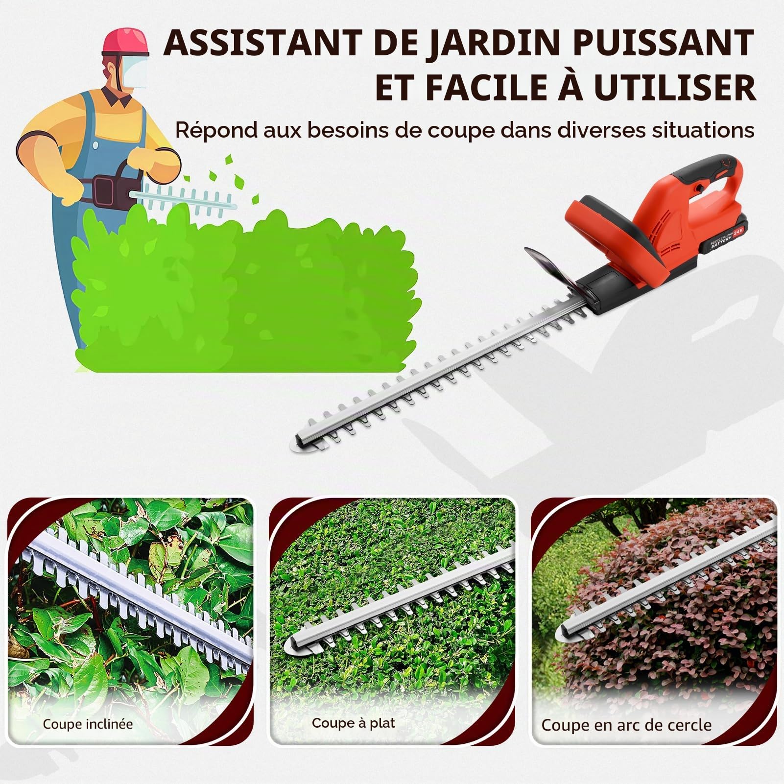 Taille Haie Batterie, Taille Haies sans Fil 21V, Taille-Haies Électriques, Coupe Branche Électrique avec 2 Batteries | Lame 51cm Écartement 17mm,Moteur 500W,Cisaille Haie pour Jardin,Arbustes