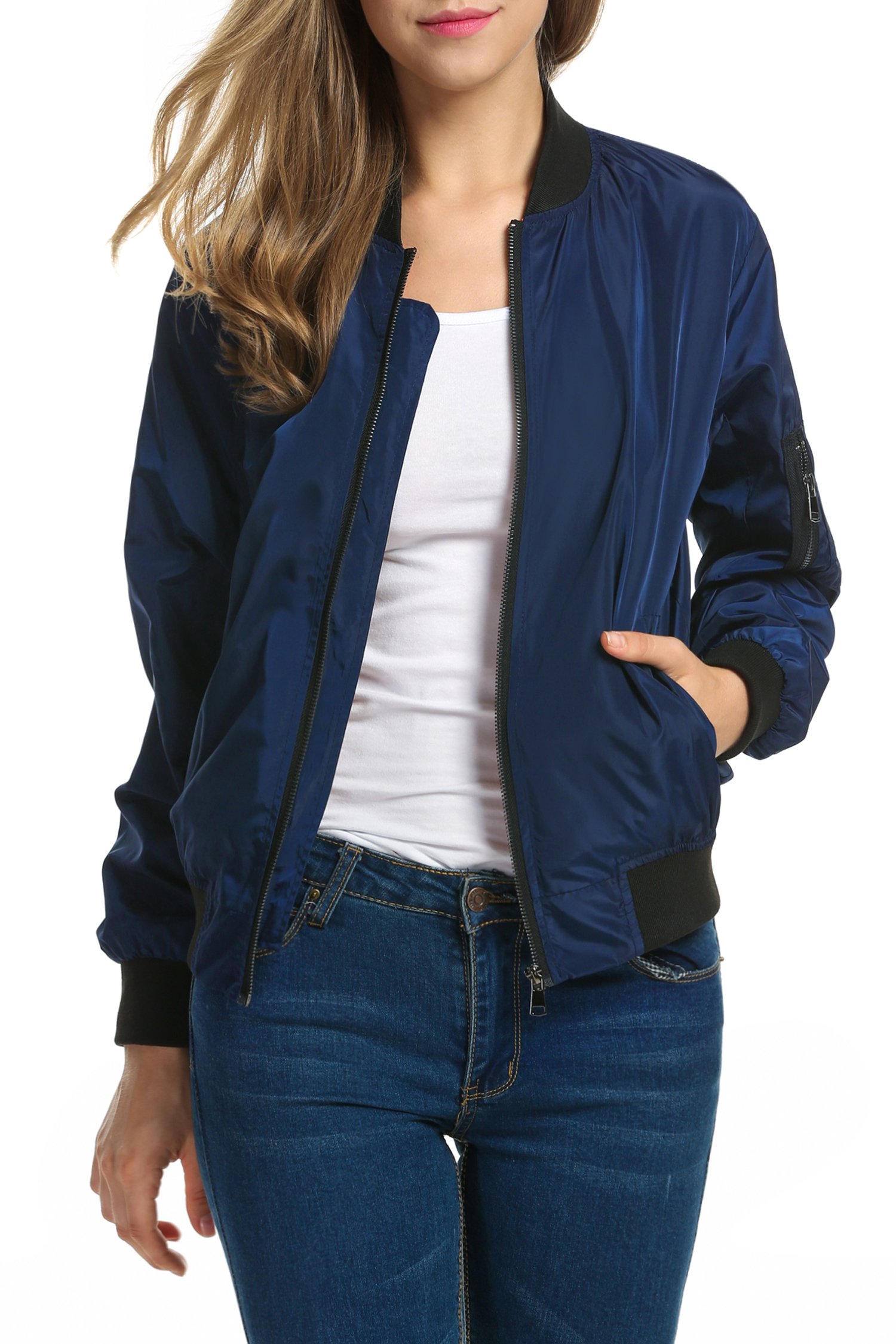 Zeagoowomens Bomber Jacket Spring Casual Jackets Lightweight Zip