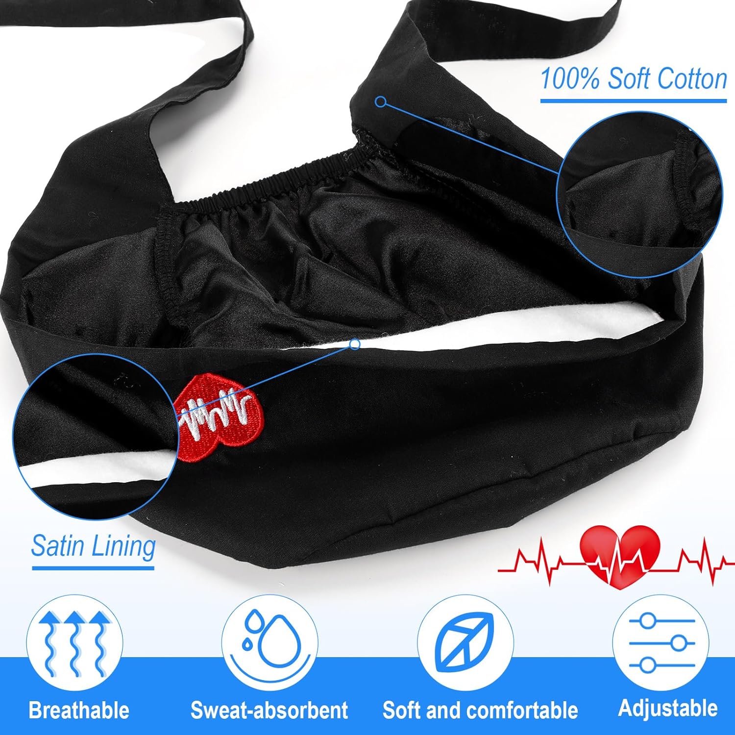 Valentines Satin Lined Scrub Caps Women Bouffant Nursing Hats with Button and Sweatband Adjustable Working Hat - Image 4