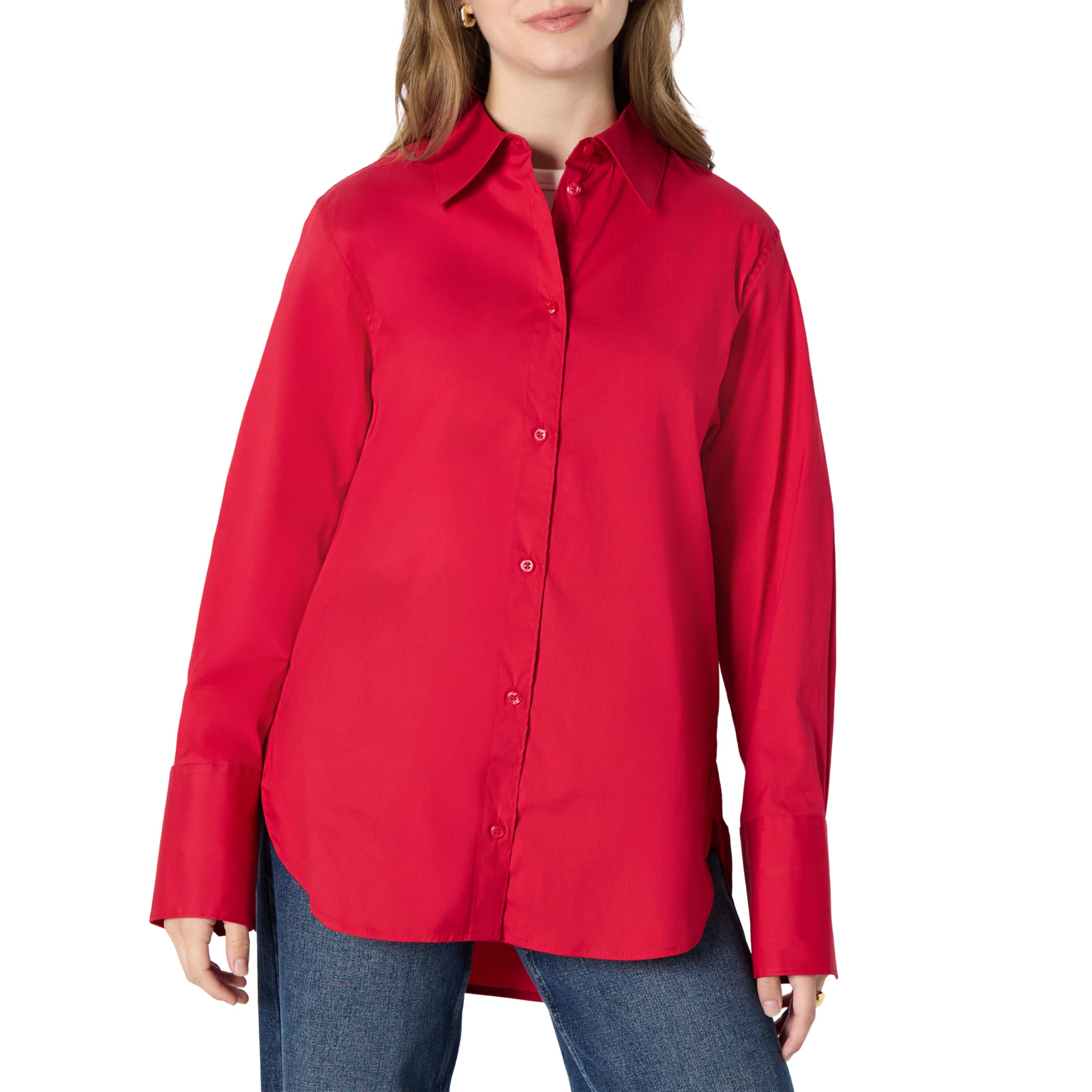 Amazon Essentials Damen (Demis Favorit) Oversize-Baumwoll-Stretch-Popeline Knopfleiste