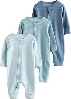 Baby Jungen Fußlose Babyschlafanzüge mit Zweiwege-RV, 3er-Pack