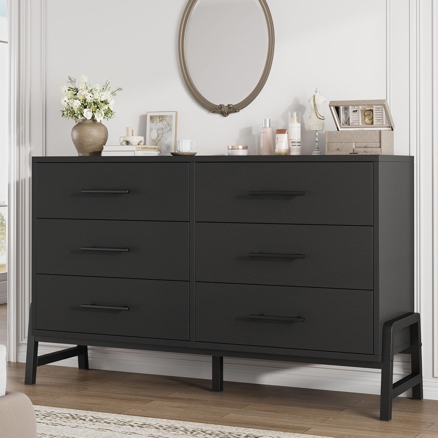 GarveeHome 6 Dresser for Bedroom, 52 in Wide Drawer with Large Storage Space, Freestanding Wooden Closet Storage Dresser Chest for Living Room, Bedroom, Entryway, Natural Oak