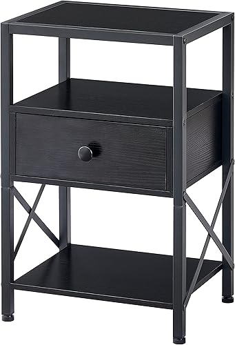 Miniatura 9 de Tajsoon Mesita de noche mesita de noche industrial mesa auxiliar mesa auxiliar con cajón y estantes abiertos para dormitorio sala de estar color