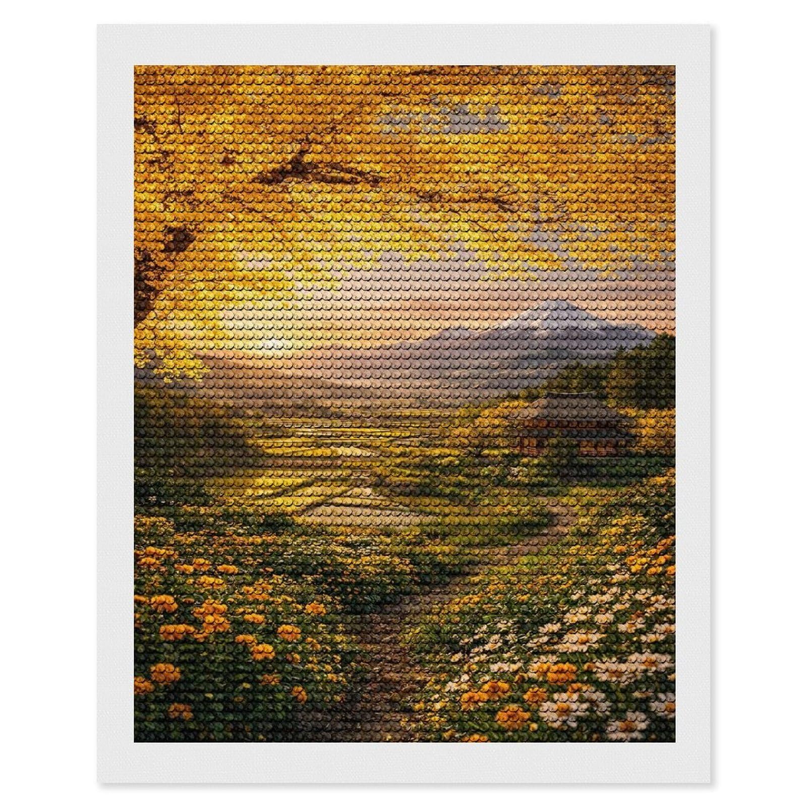 Junmoney Autumn Japanese Landscape with Mount Fuji Diamond Art Canvas 16"x20", for Teens, Nice Detail and Sparkle, Farmhouse Decor, Festive Craft Gift, Easy to Enjoy