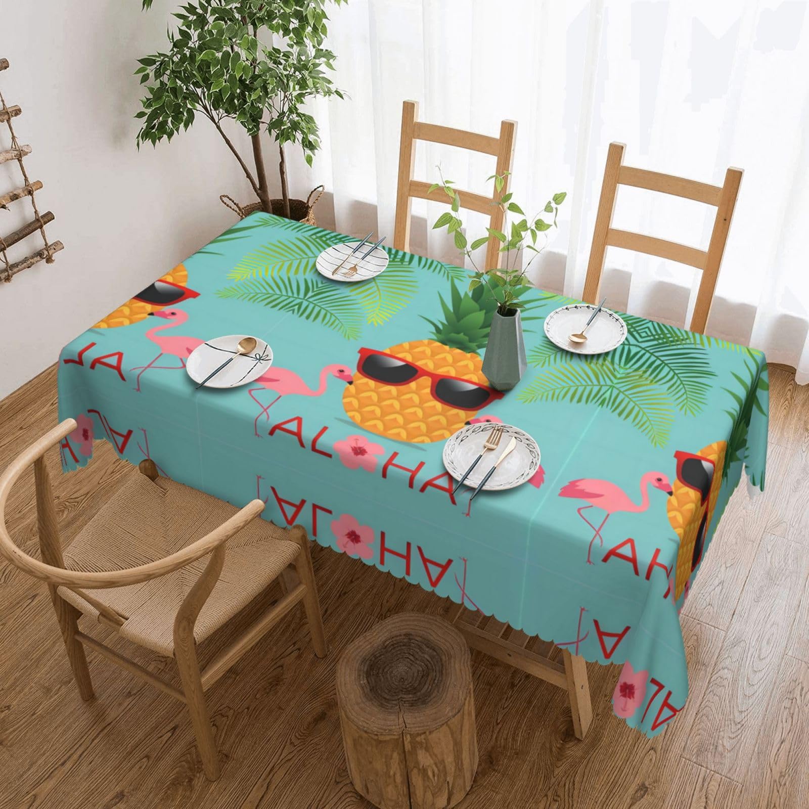 HLSBSSL Pineapple Flamingo Patterned square lace tablecloth, wrinkle-resistant and durable, suitable for dining tables, parties, etc.
