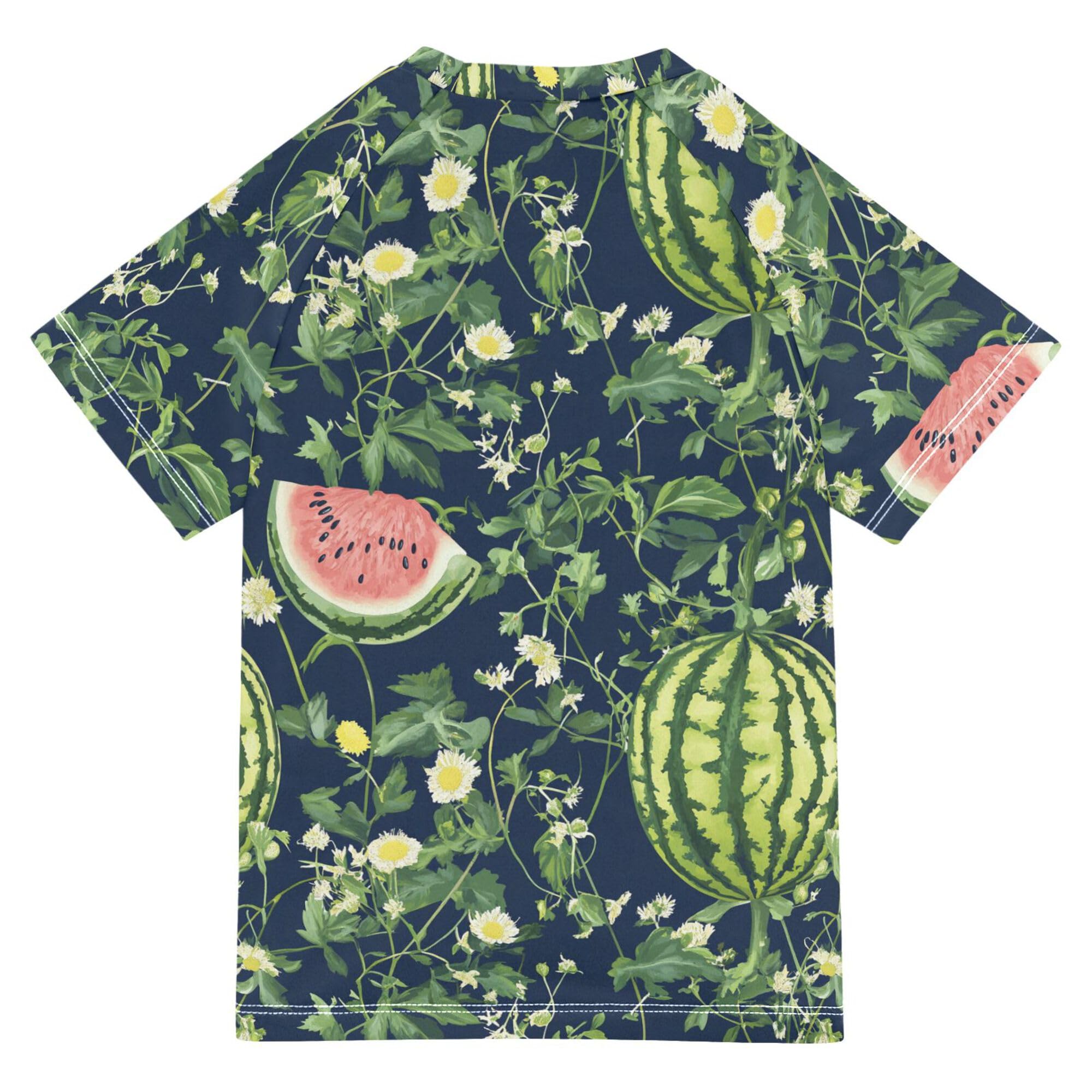 Cartoon Watermelon Fruit Navy Blue Bathing Suit Kids Sun Protection Rash Guard Swim Girls Swimwears Boys Basketball Shirt 4T