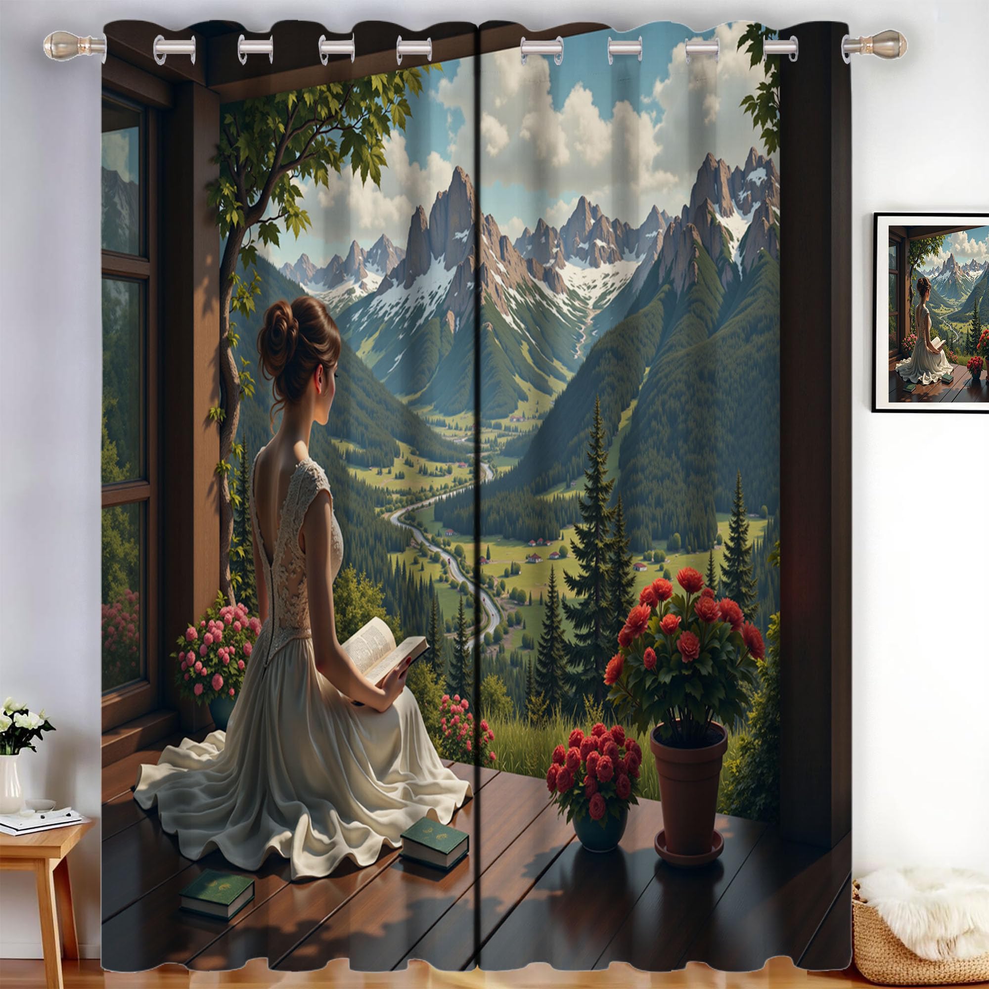 Rideau occultant paysage vallée de 140x175 cm pour isoler le salon du froid et de la lumière