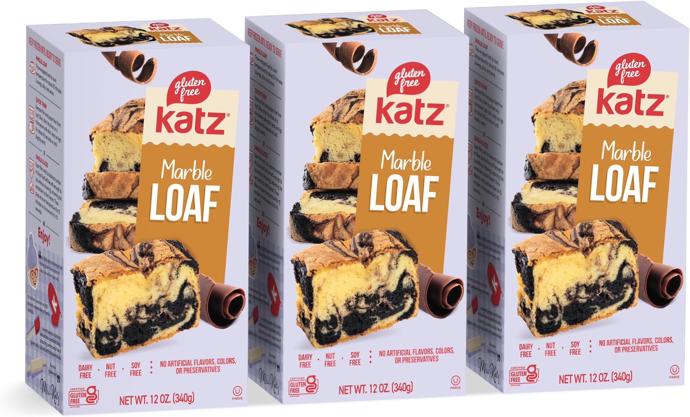 Katz Gluten Free Marble Loaf | Dairy Free, Nut Free, Soy Free, Gluten Free | Kosher (3 Packs of 1 Loaf, 12 Ounce Each)
