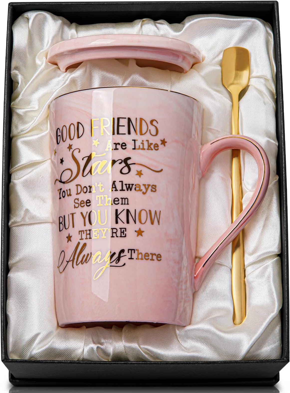 Best Friend Birthday Gifts for Women, Friendship Gifts for Women, Unique Mothers Day Birthday Gift Ideas for Her, Friends Female, Besties, BFF Ceramic Marble Coffee Mug Gift Box Printed Gold 14 oz