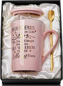 Best Friends, Friendship Gifts for Women Birthday Gifts for Women Unique Birthday Gifts Ideas for Her, Friends Female, Sister, Besties, BFF Ceramic Marble Coffee Mug Gifts Box Printed Gold 14oz Pink