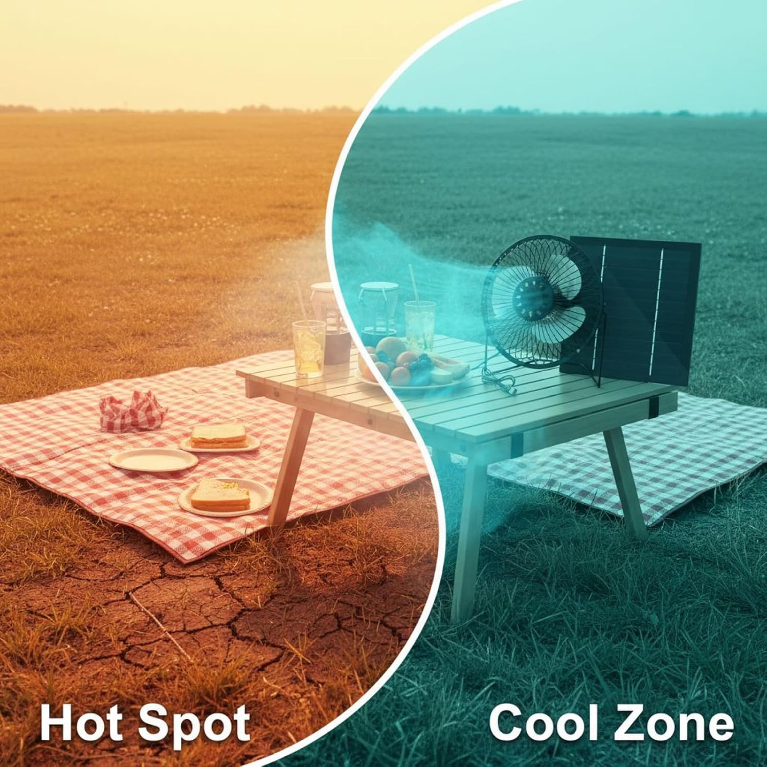 Rechargeable 10W Solar Fan For Outdoors, Cordless Portable Fan With Panel & Cable, Metal Frame, Perfect For Camping, Patios & Car