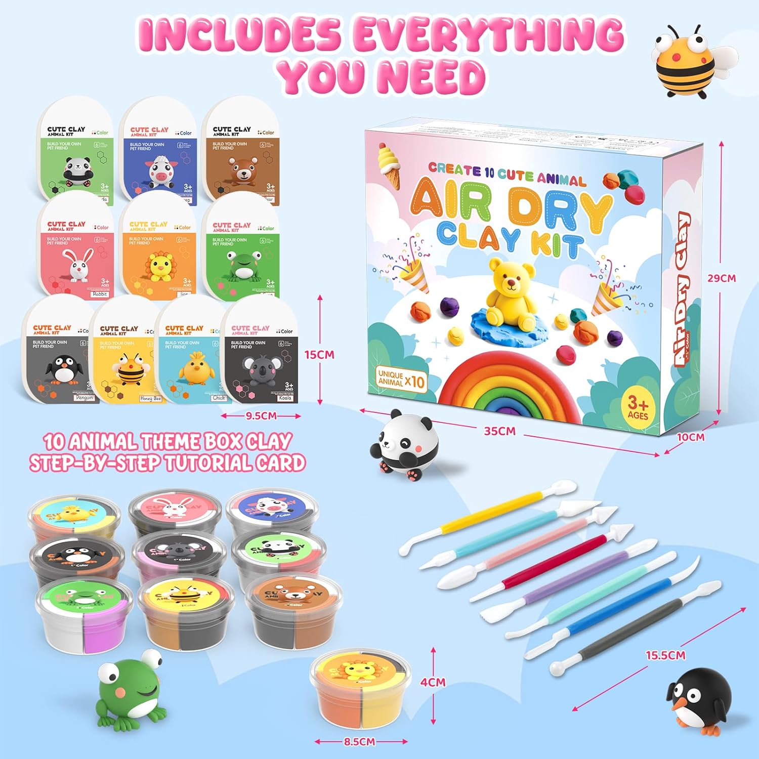 Air Dry Clay Kit for Kids, Modeling Clay for Kids, DIY Model Magic Clay Non-Sticky Soft & Ultra Light with Sculpting Tools, Birthday Christmas Gift for Boys Girls Ages 3 4 5 6 7 8+