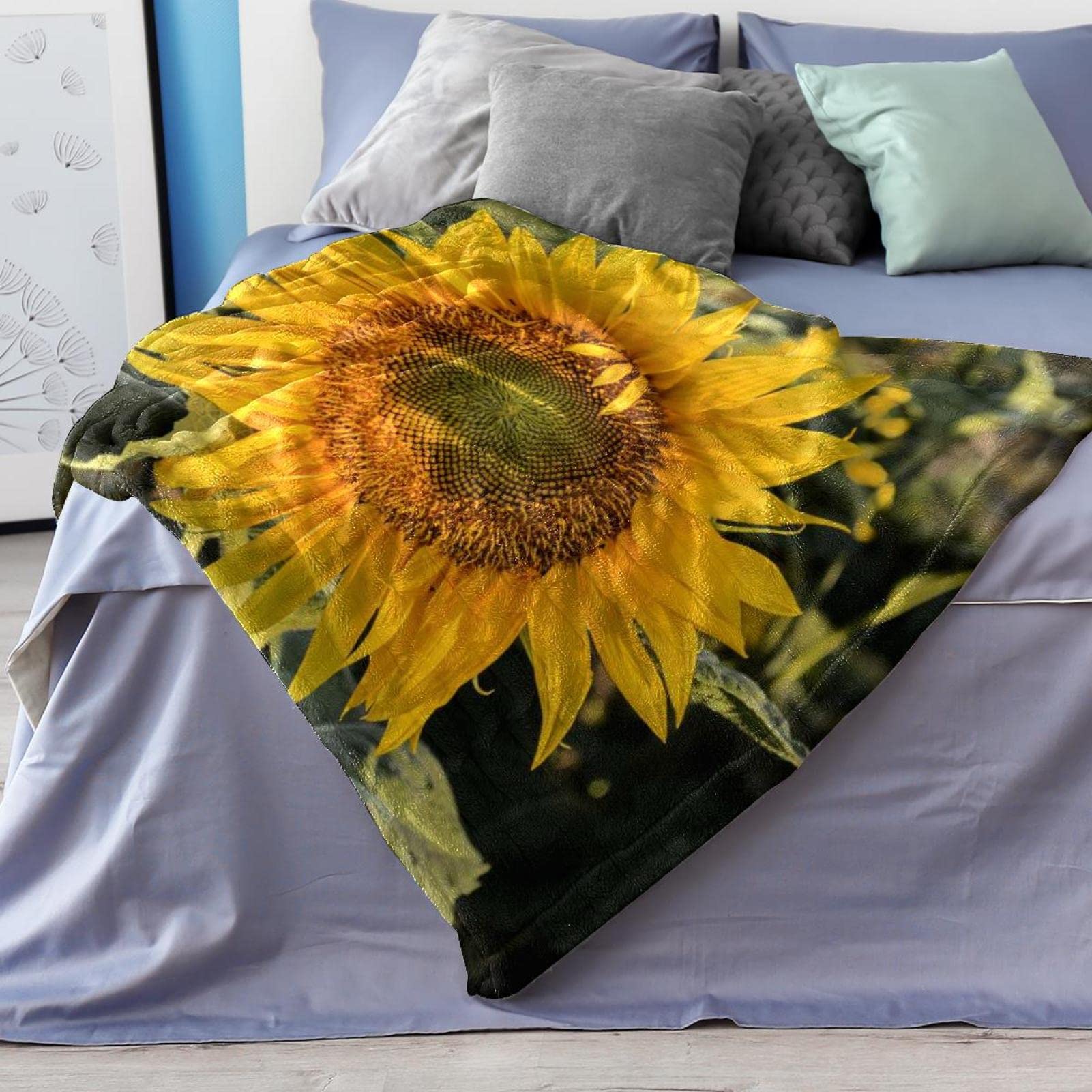 Coperta in pile per divano, divano o letto, con fiori gialli