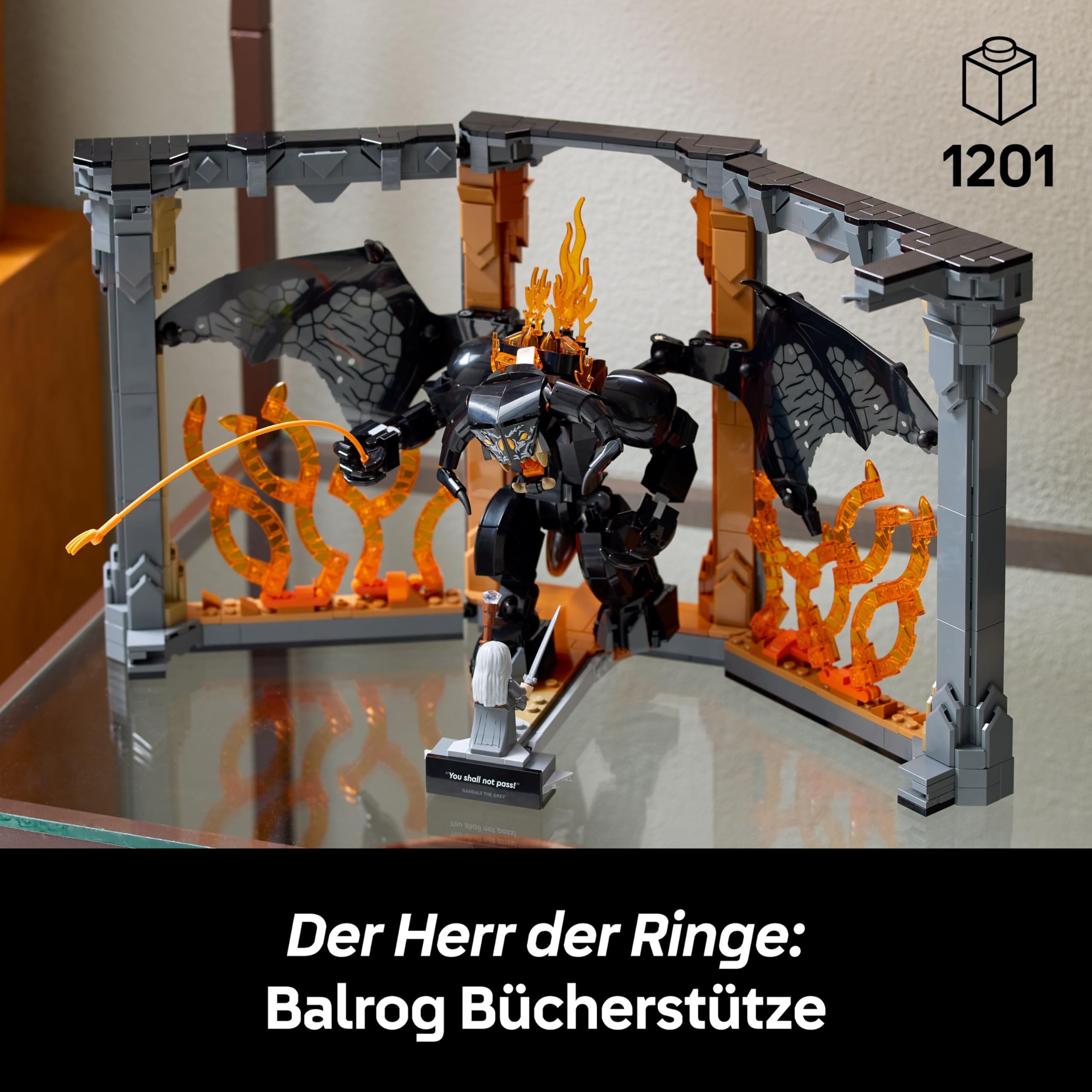 LEGO Icons Der Herr der Ringe: Balrog Bücherstütze - DIY Bücherregal Deko mit Gandalf dem Grauen Minifigur & Drachenfigur - Sammlerstück & Geschenk für Fans - 10367