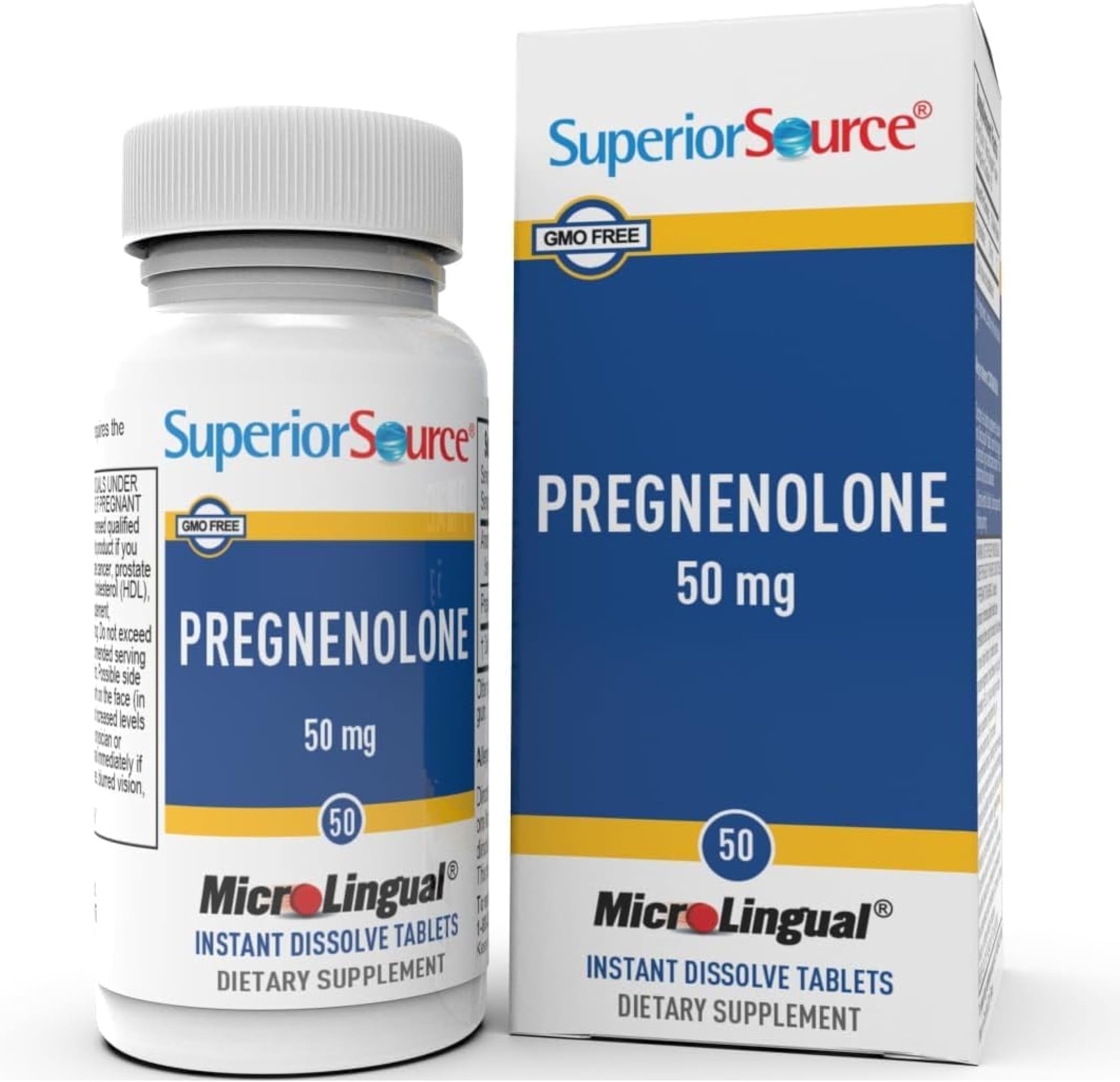 Superior Source Pregnenolone 50 mg - Brain Health Support Supplement - Hormonal Health Support for Women & Men - Formula Aids Immune Health - 50 Instant Dissolve Tablets
