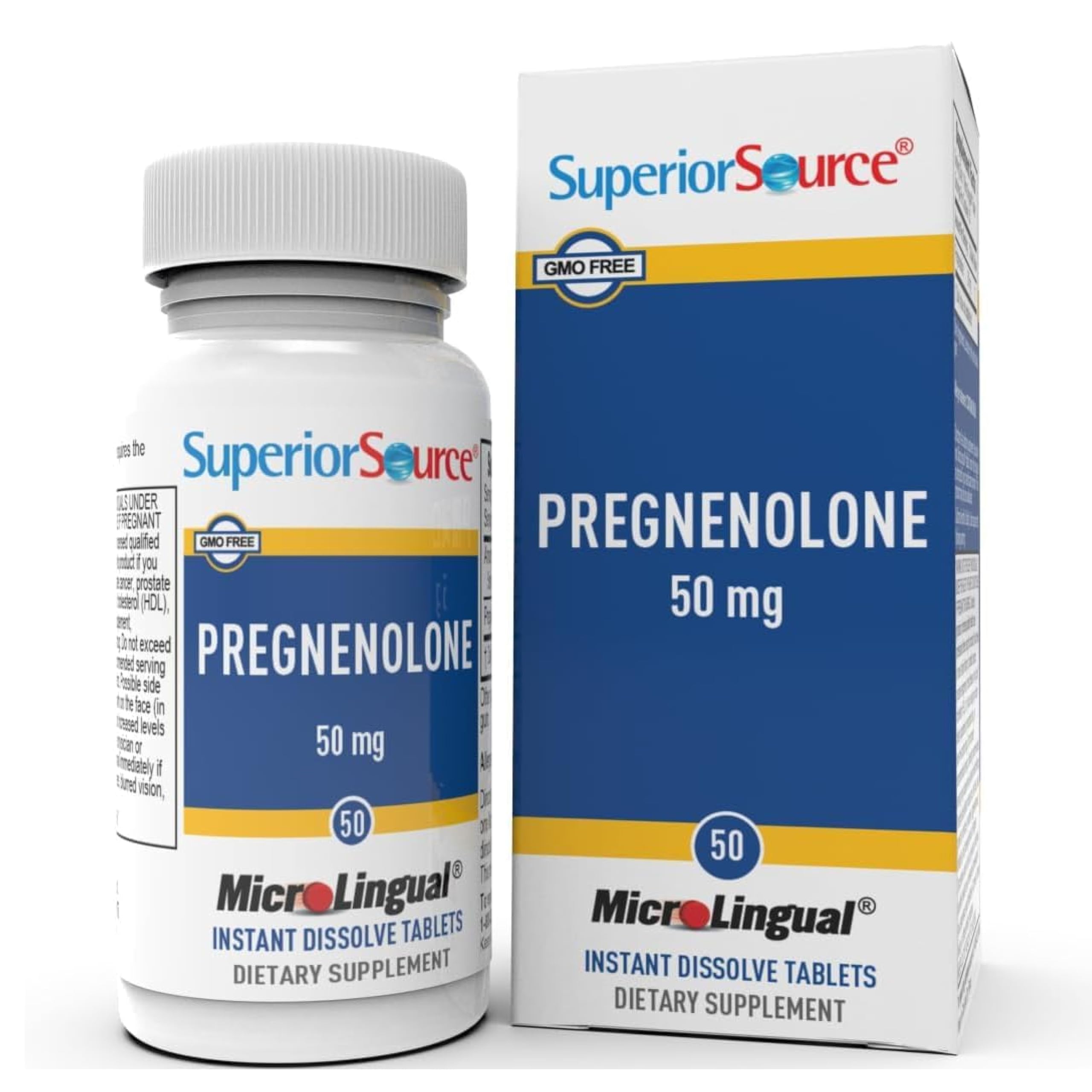 Superior Source Pregnenolone 50 mg - Brain Health Support Supplement - Hormonal Health Support for Women & Men - Formula Aids Immune Health - 50 Instant Dissolve Tablets