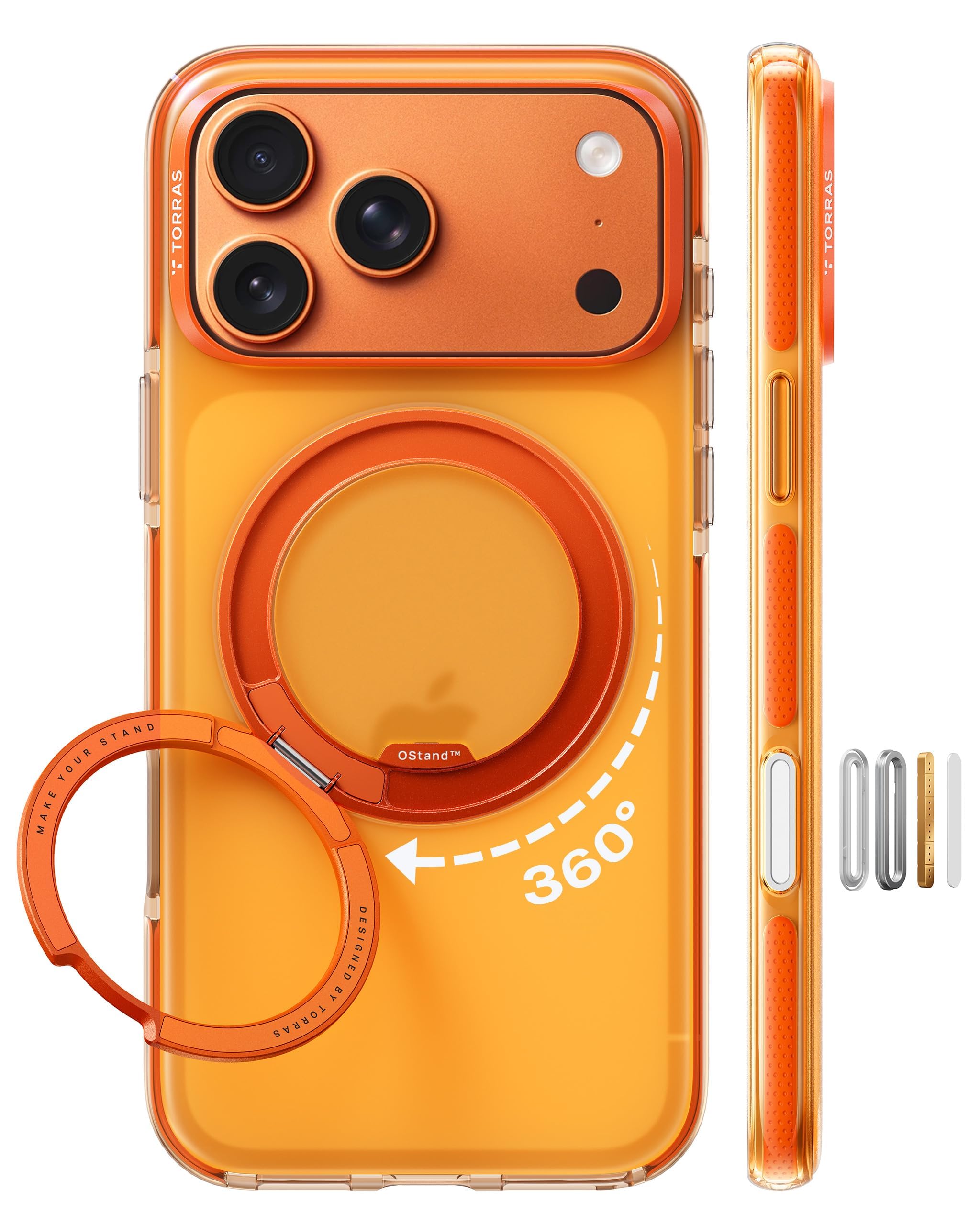 TORRAS O3 Hue for iPhone 17 Pro Case,4X Military-Grade Air Drop Protection with Shockproof Airbag Bumper,360 Strong Magnetic Stand Compatible with MagSafe,Colorblock Aesthetic 6.3 inch,Golden Citrus
