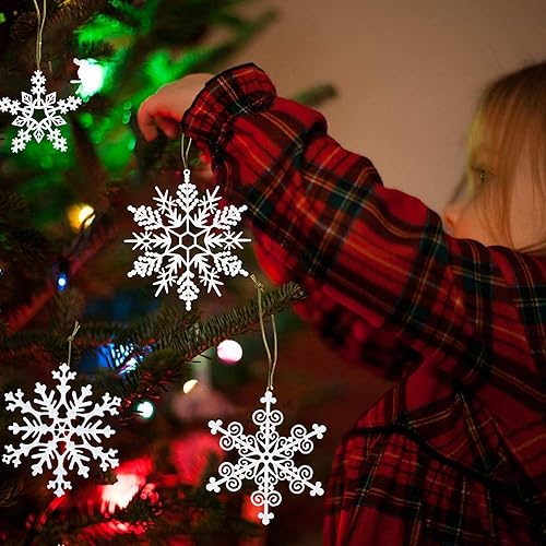 Miniatura 2 de 24 adornos de copo de nieve blancos, copos de nieve de plástico para decoraciones de árbol de Navidad