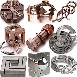 Wettarn 9 Pcs Metal Brain Teaser Puzzles Teaser 3D Steel Puzzle for Adults Unlock Interlocking Games IQ Education Disentanglement Smart Logic Test Toys for Adults Mind Challenge(Diverting Style)