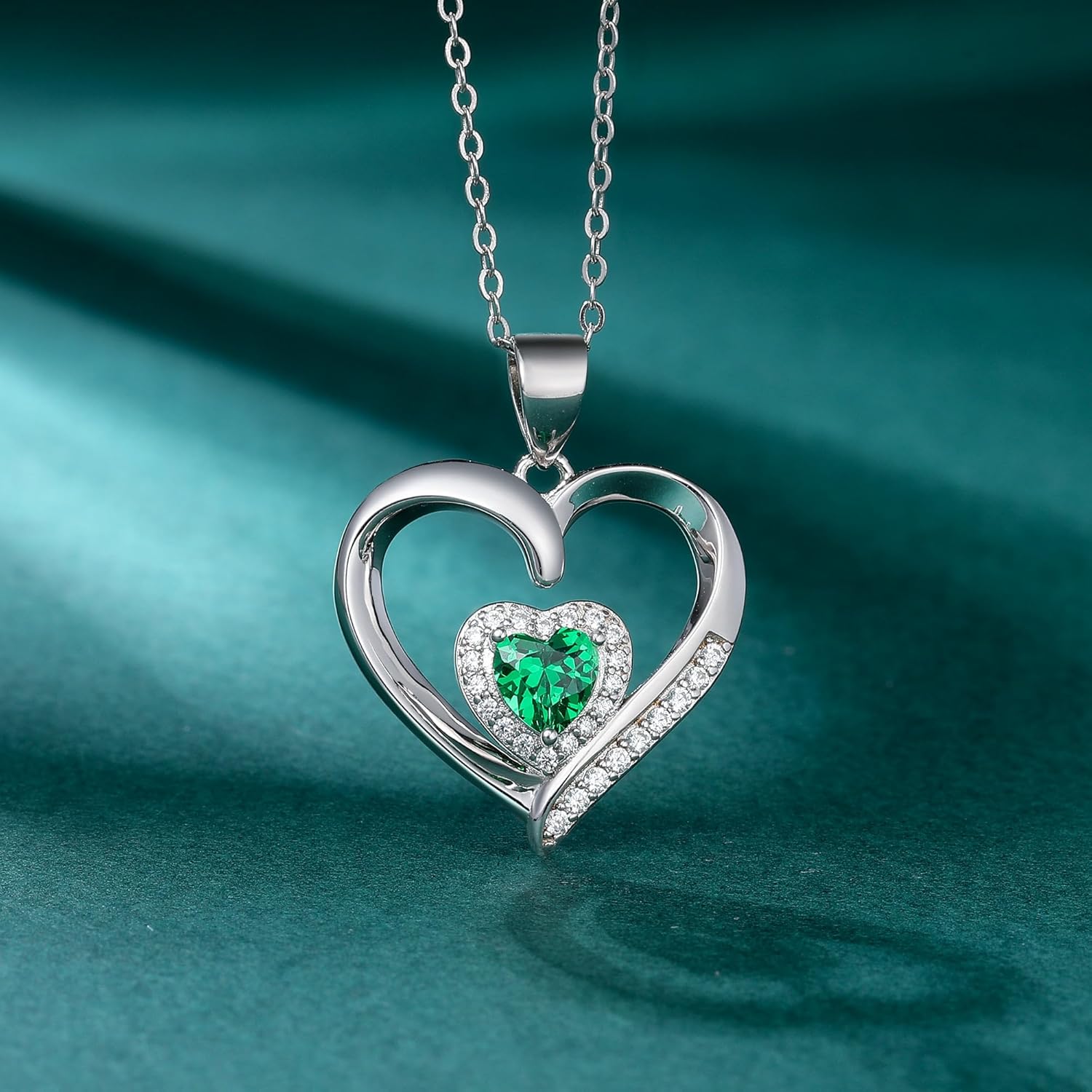 GLIVEOR Heart Birthstone Necklace for Women,S925 Sterling Silver Necklace Birthstone Necklace Heart Necklace for Women Birthday Jewelry Gifts for Women - Image 4