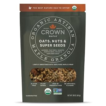 Crown Maple Organic Artisan Maple Granola Oats, Nuts & Super Seeds, 20 Oz