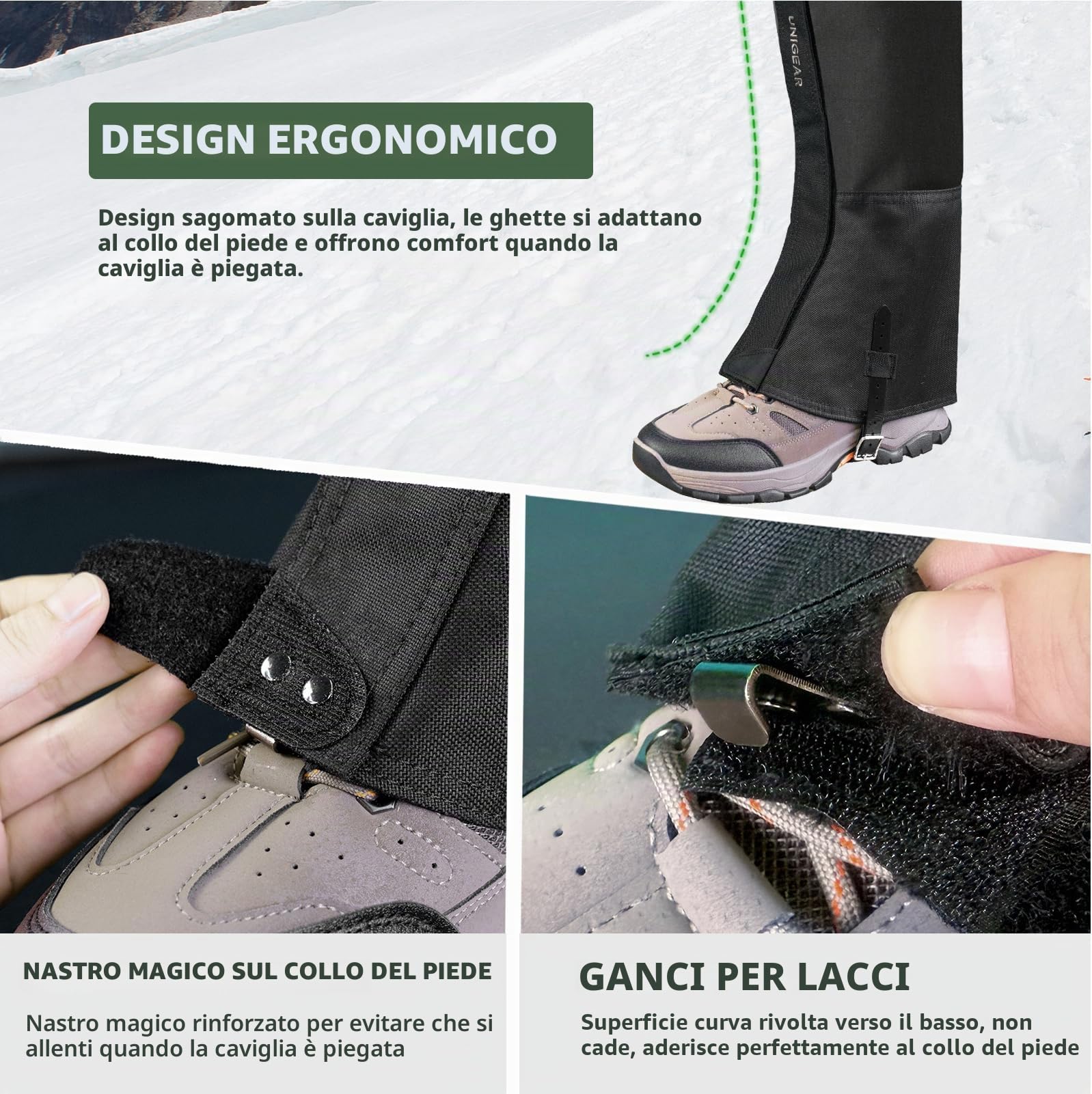 Unigear Ghette da esterno, ghette impermeabili 1000D, ghette in tessuto per stivali, trekking, arrampicata, caccia e sci, unisex