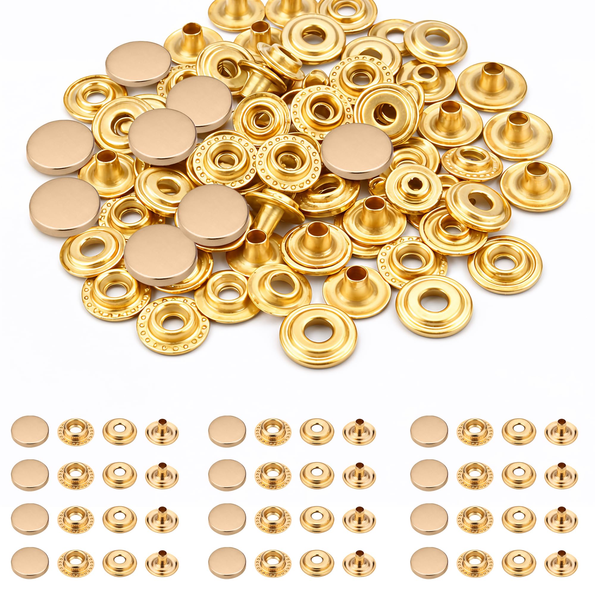 Trimming Shop Press Studs 4 Part Snap Fasteners – Alloy Cap Metal Snap Buttons for Leathercraft, Clothing Repair, Jackets, Bags & DIY Sewing Projects (12.5mm, Gold, 50pcs)
