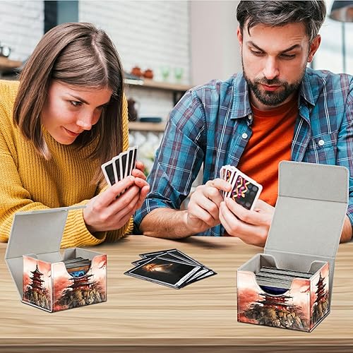 Miniatura 6 de HEAKIERG Forest Village - Caja organizadora de tarjetas, más de 100 tarjetas con funda para tarjetas intercambiables, caja de cuero con cierre