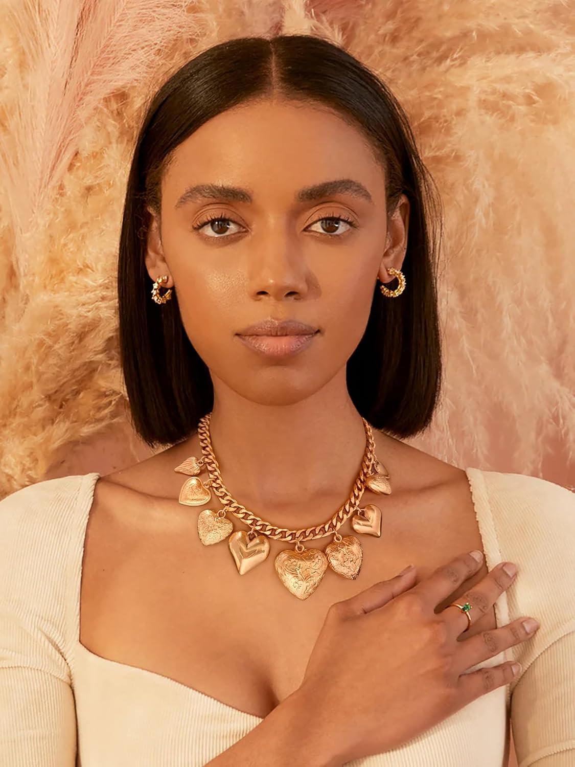 CLASSYZINT Gold Heart Pendant Necklace for Women Puffy Heart Necklace Beads Chain Necklace Statement Necklace Trendy Jewelry - Image 3