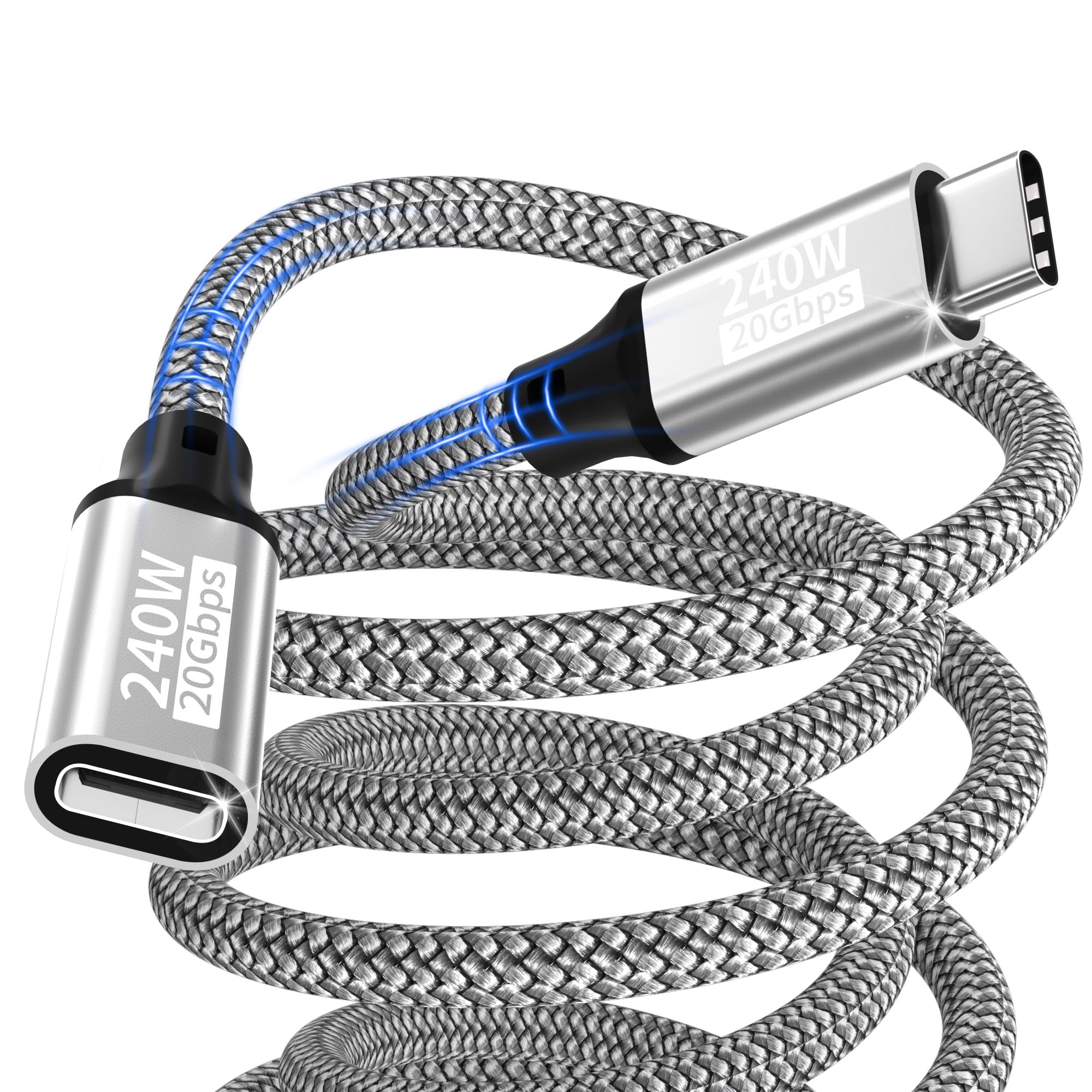 USB C Verlängerung kabel 1.5M,240W/20Gbps/5K@60Hz USB C 3.2 Extender,4K@144Hz TypC Video Verlängerungs kabel Stecker zu Buchse Kompatibel mit iPhone 16/15/MacBook Pro/iPad Pro/XPS 15/Galaxy S24/Laptop