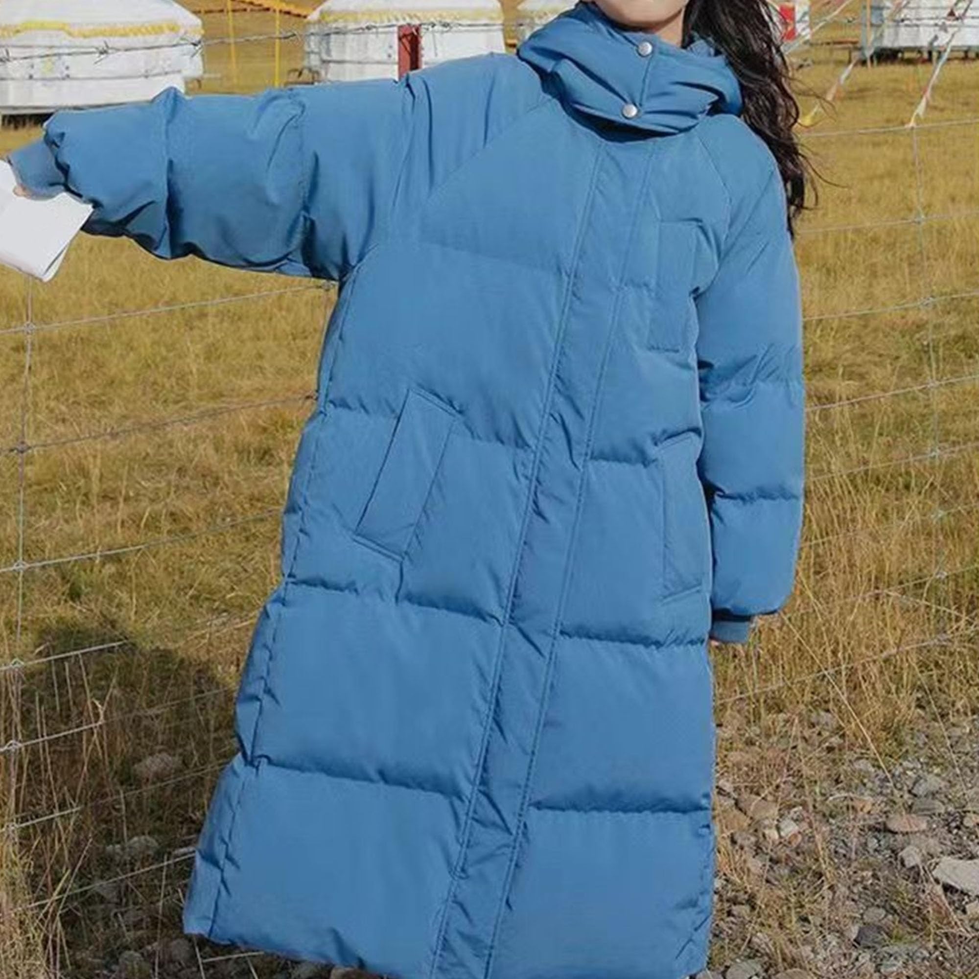 Cappotto invernale da donna lungo con cappuccio lungo al ginocchio parka