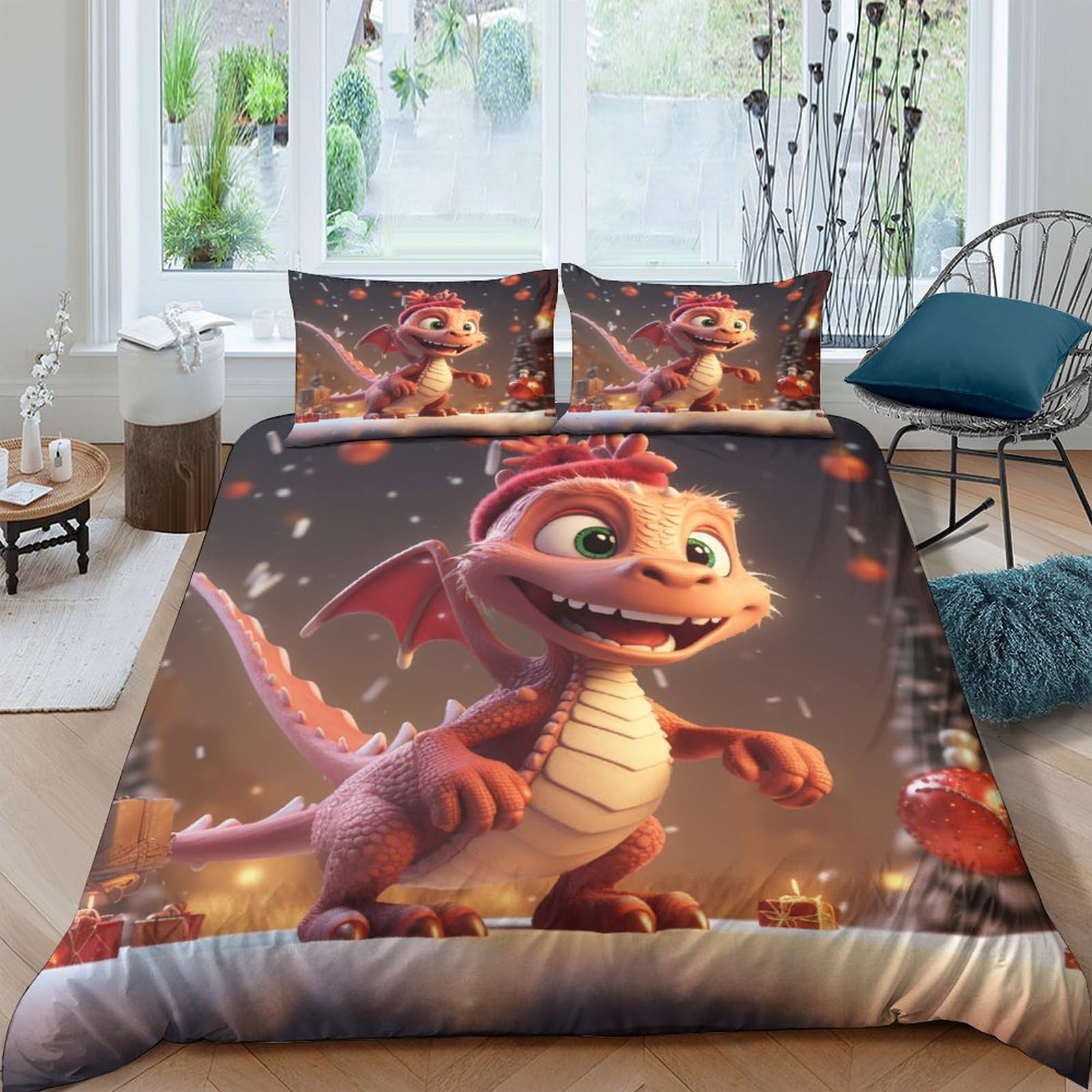 Parure housse de couette panda 3D lit 2 personnes 220x240cm microfibre zip