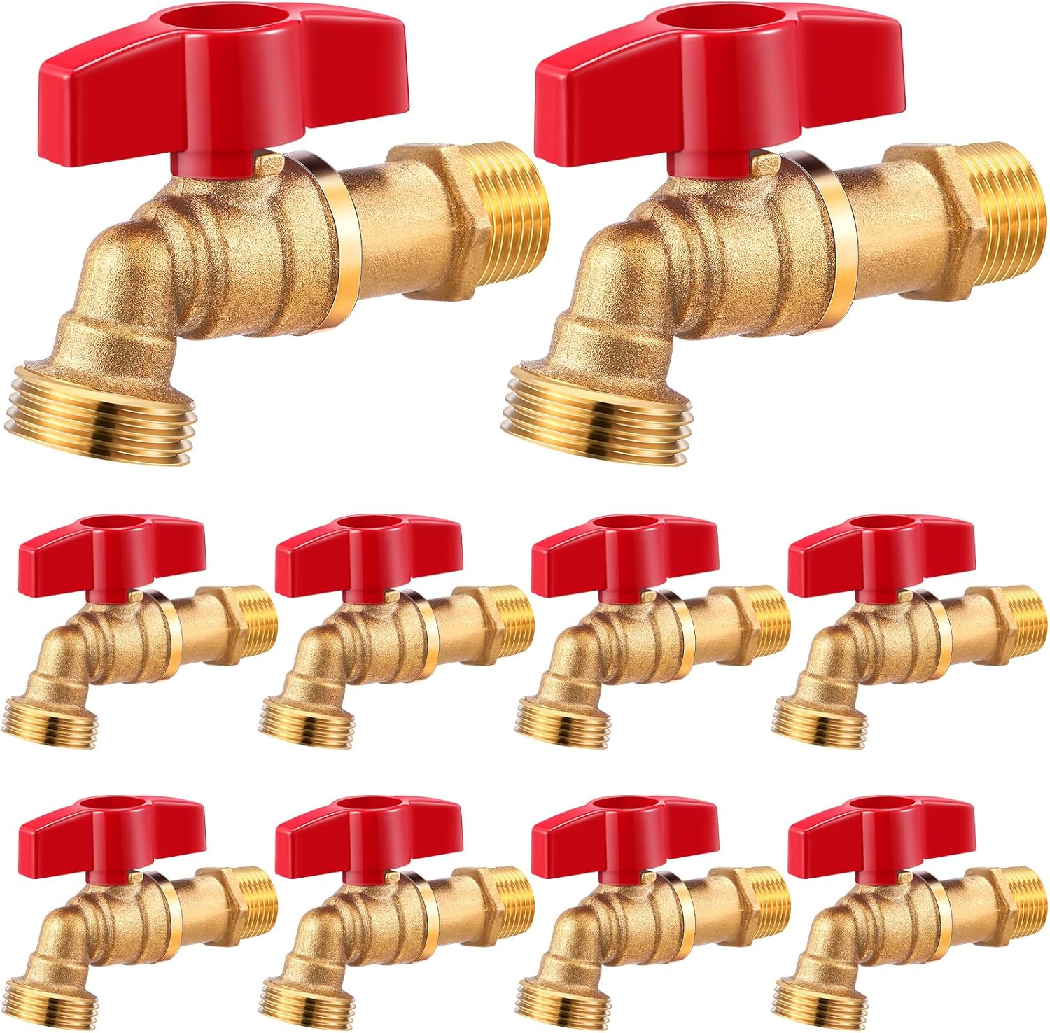VIHOSE 10 Pack Male Hose Bib 1/2" MIP X 3/4" MHT, 1/4 Turn Outdoor Brass Water Hose Spigot Heavy Duty Faucet Shut Off Valve for Garden Patio Outdoor (Blue)
