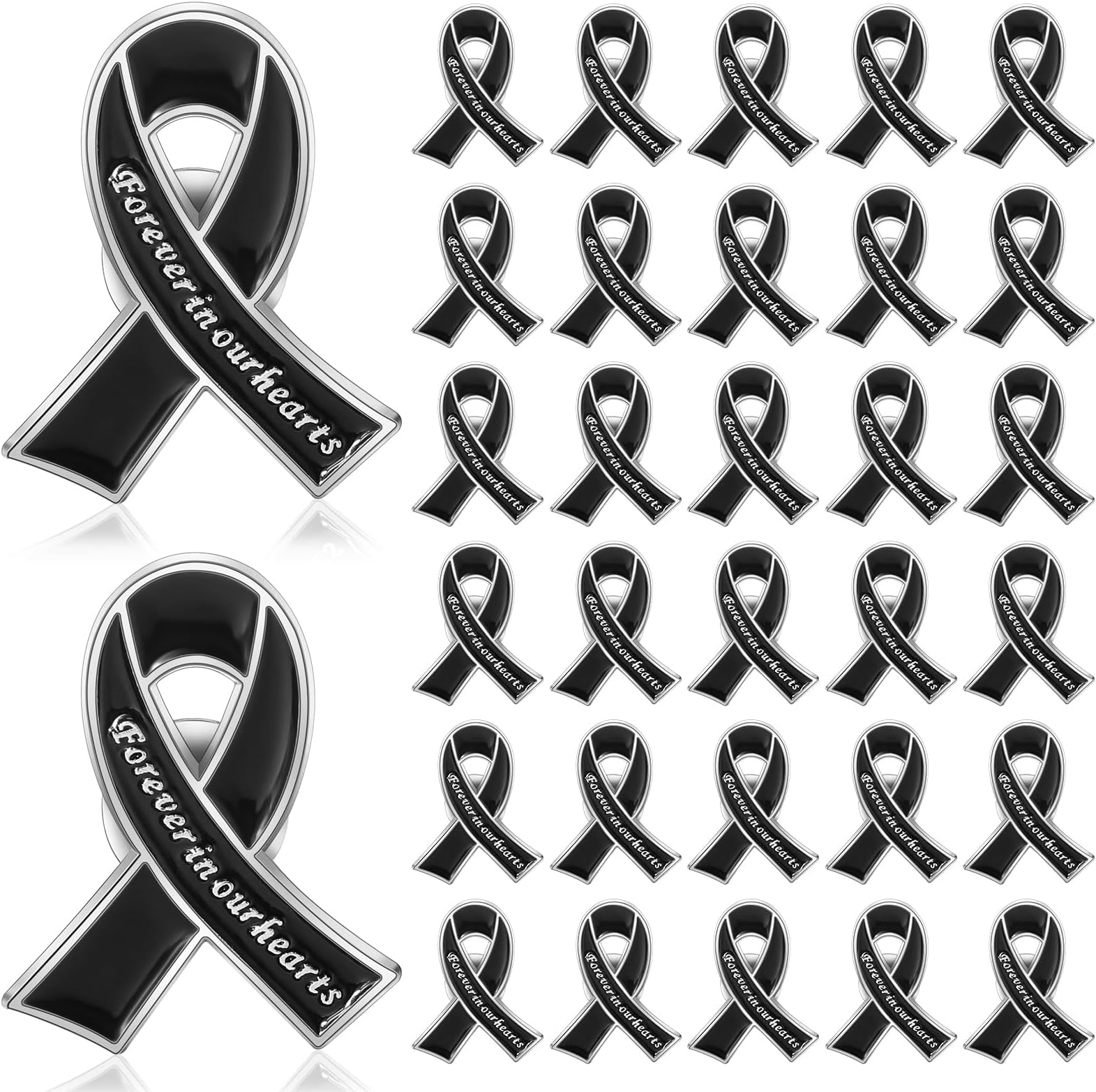 Tigeen 50 Pcs Metal Funeral Ribbon Pins Memorial Pins Forever in Our Hearts Funeral Favors Memorial Service Lapel Pin for Funeral Event Mourning Remembrance Day
