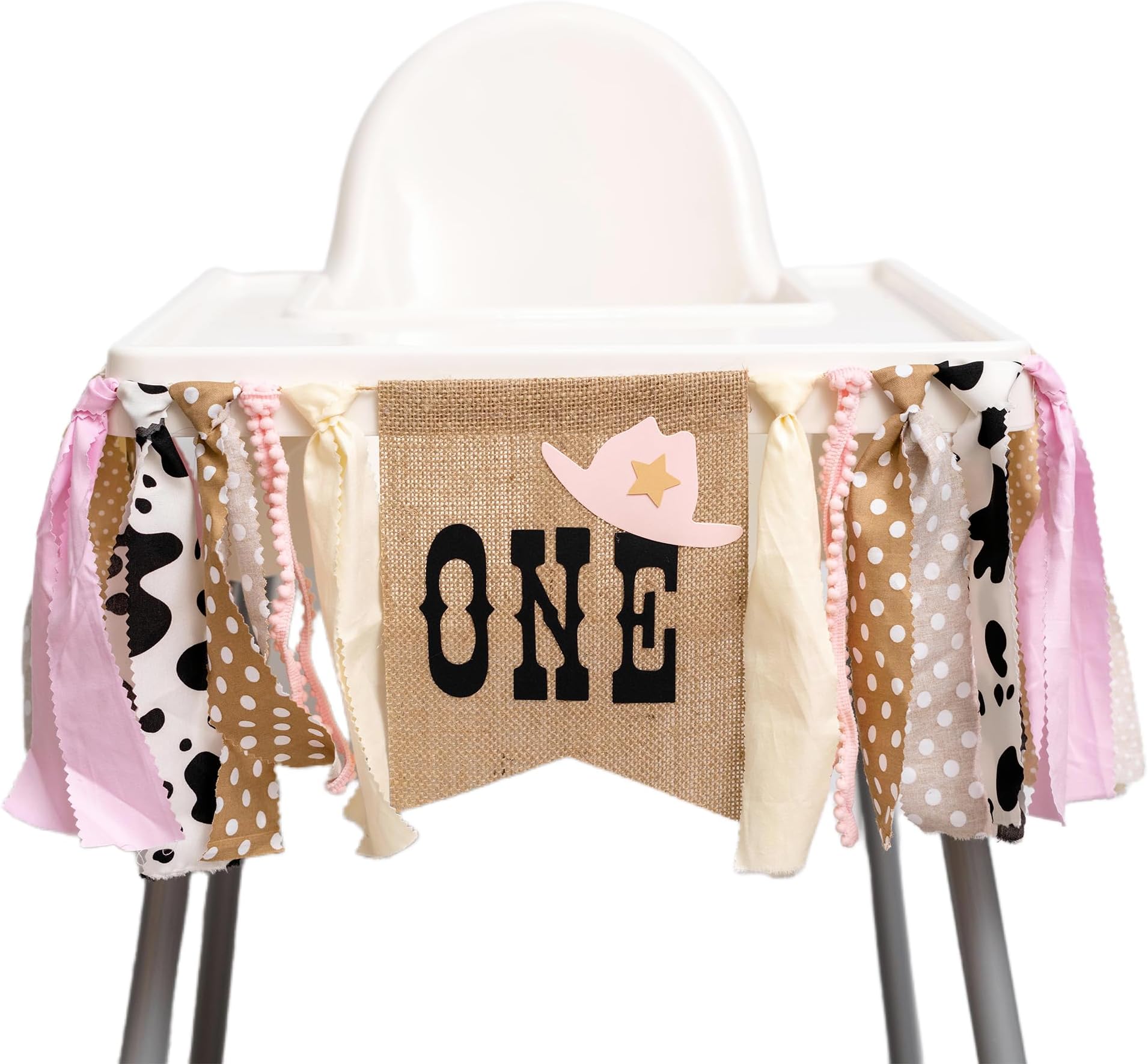 CIEQR Cowgirl Highchair Banner 1st Birthday, Rodeo Theme Birthday Decorations Party Supplies, Happy Birthday Banner Suitable for First Birthday, Party, Anniversary, Baby Photo Booth Props...(Pink)