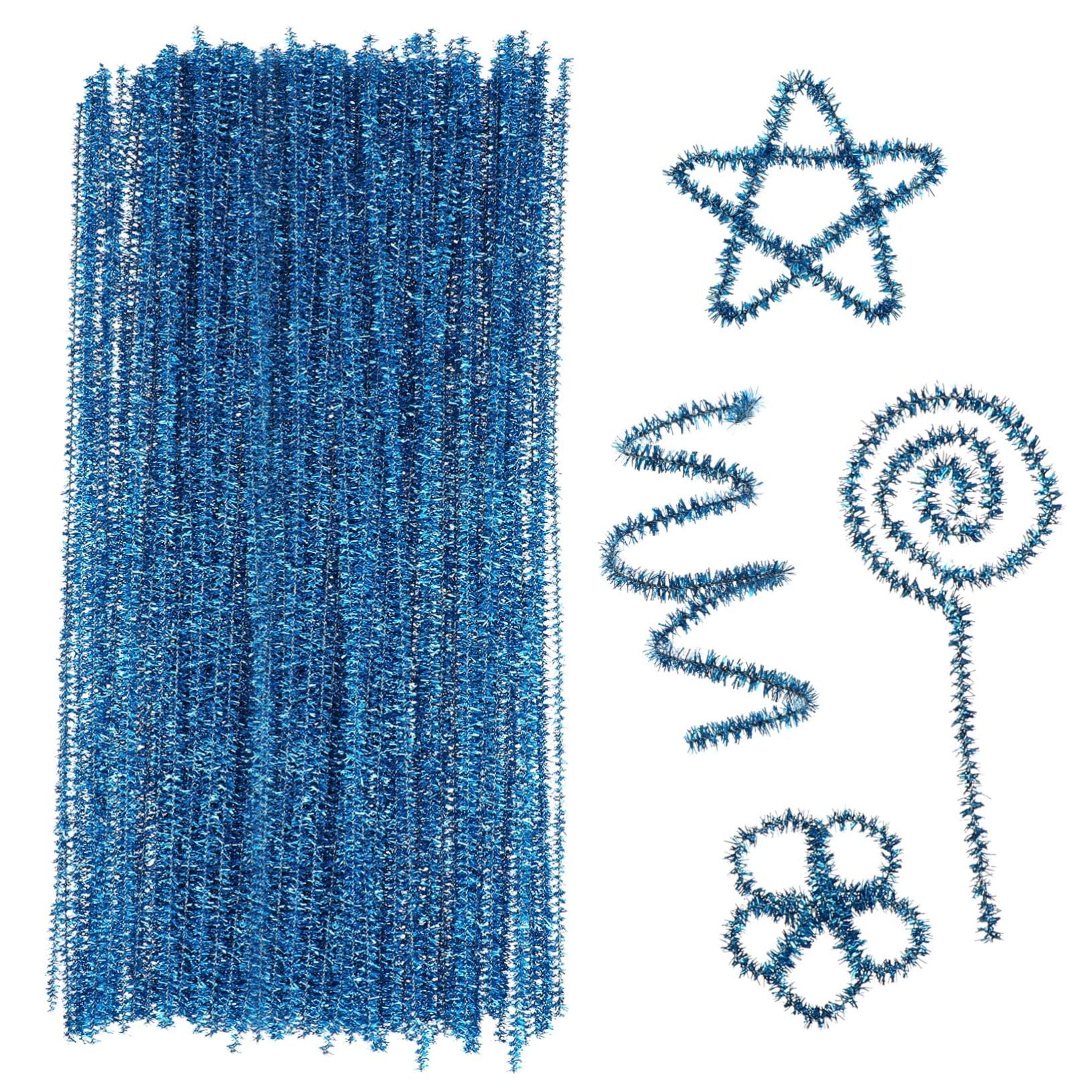 Housoutil 200pcs Glitter Twist Stick Blue Craft Material Garland Thick Christmas Decorations Colors Christmas Pipe Cleaners Sticks Party Favors Glitter Pipe Cleaners Jumbo Stems Tinsel